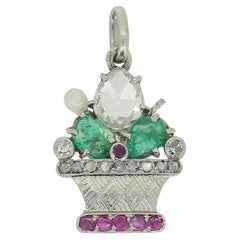 Art Deco Gemstone Compote Bowl Charm Pendant