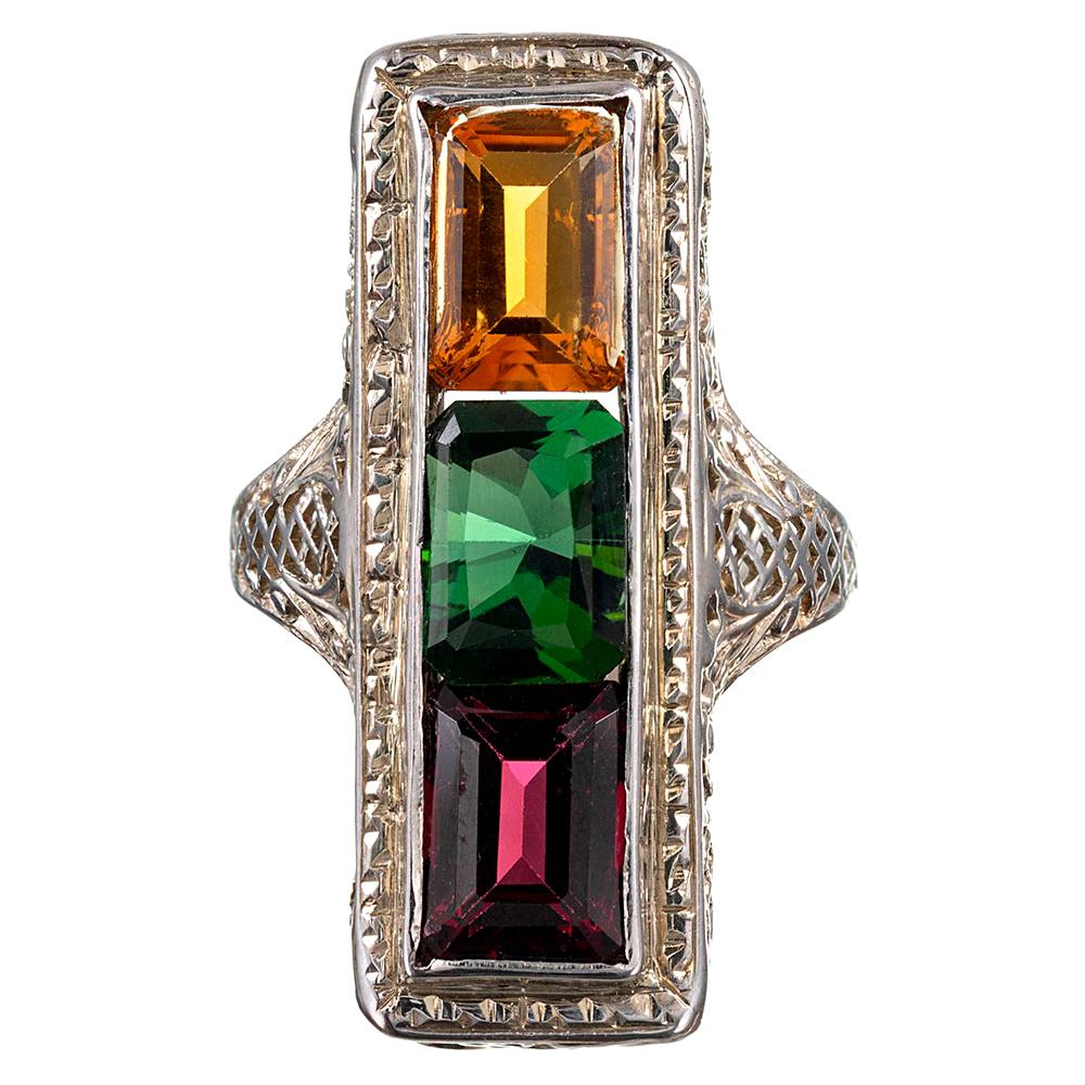 Art Deco Gemstone Plaque Ring For Sale
