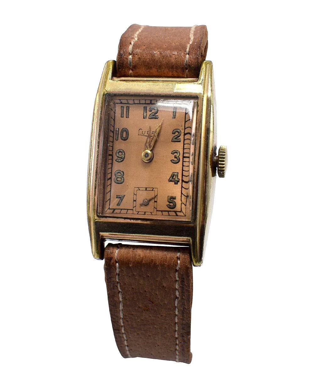 Deutsche Art-déco-Gentleman-Armbanduhr von Lupro, ca. 1940er Jahre Herren