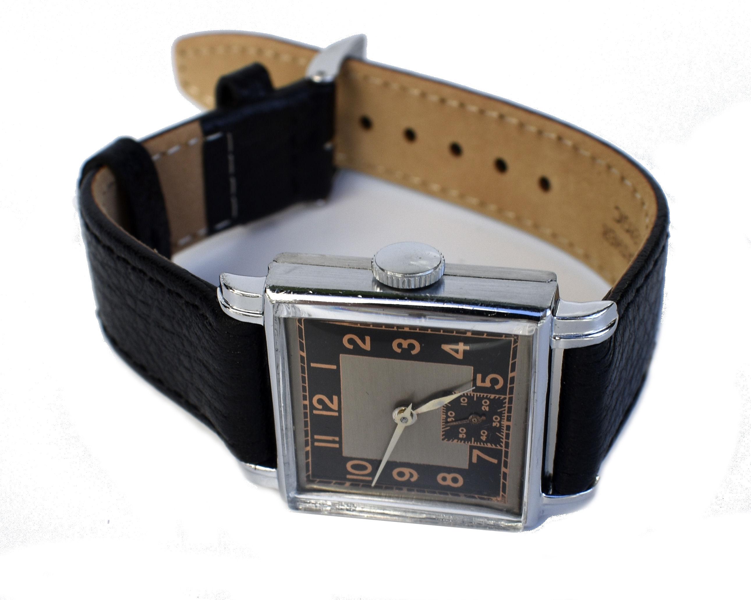 Art Deco Gentleman's Manual Wristwatch, Recently Serviced, Circa 1935 For Sale 7