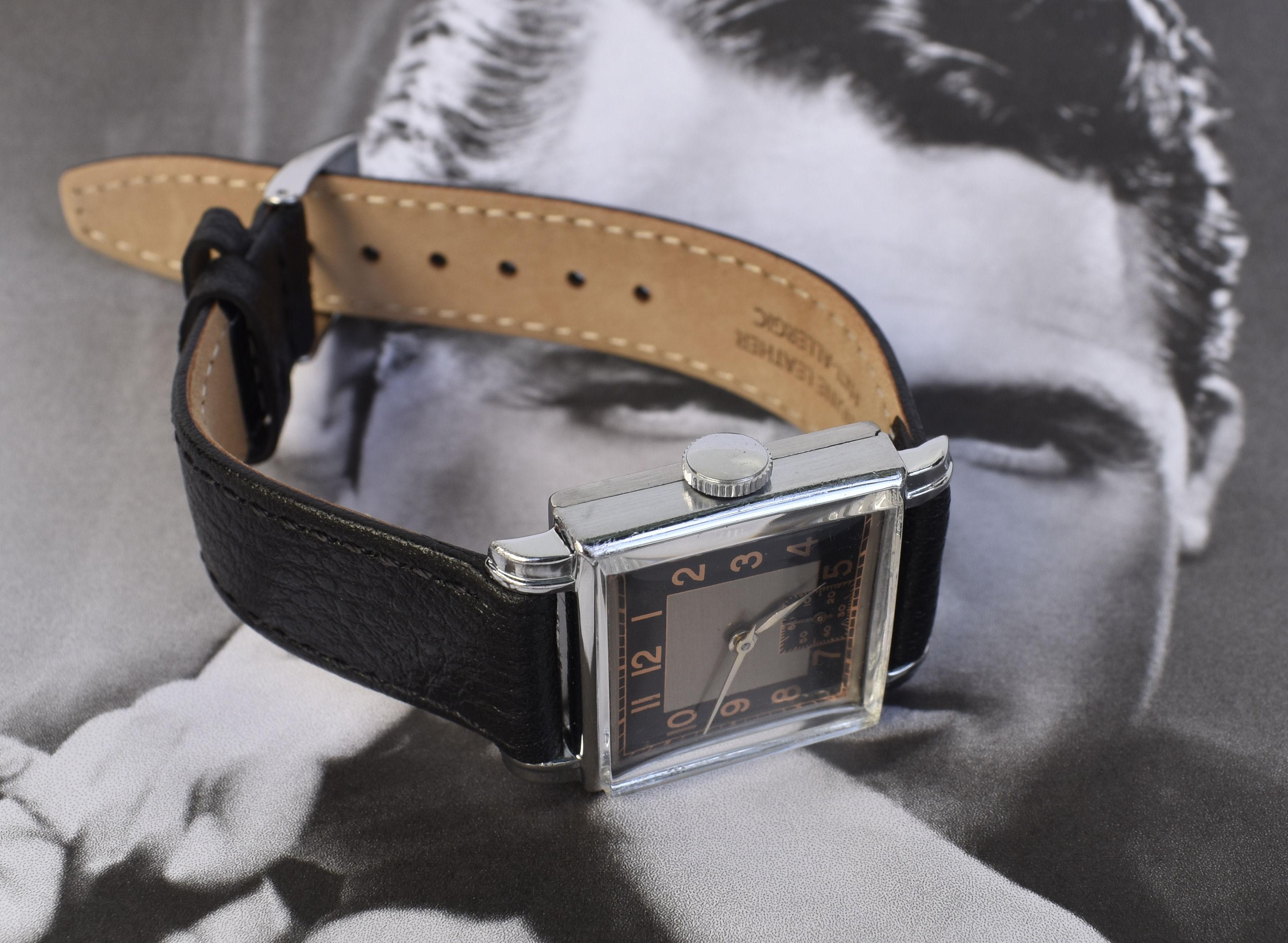 Montre-bracelet manuelle d'homme Art Deco, récemment révisée, Circa 1935 en vente 8