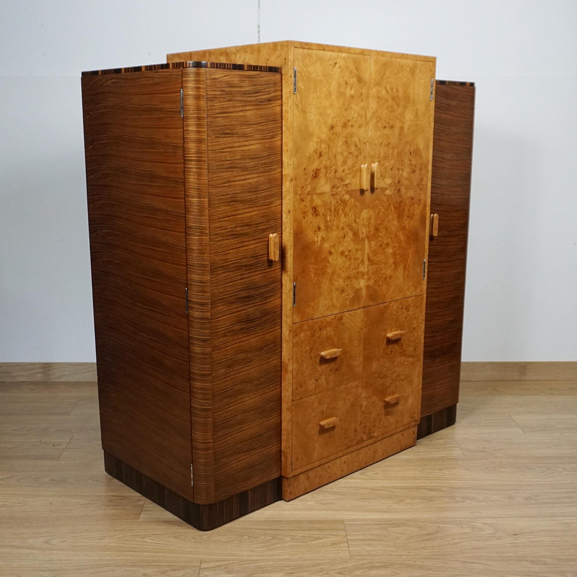 Art Deco Gentleman's Wardrobe. Burr Walnut and For Sale 4