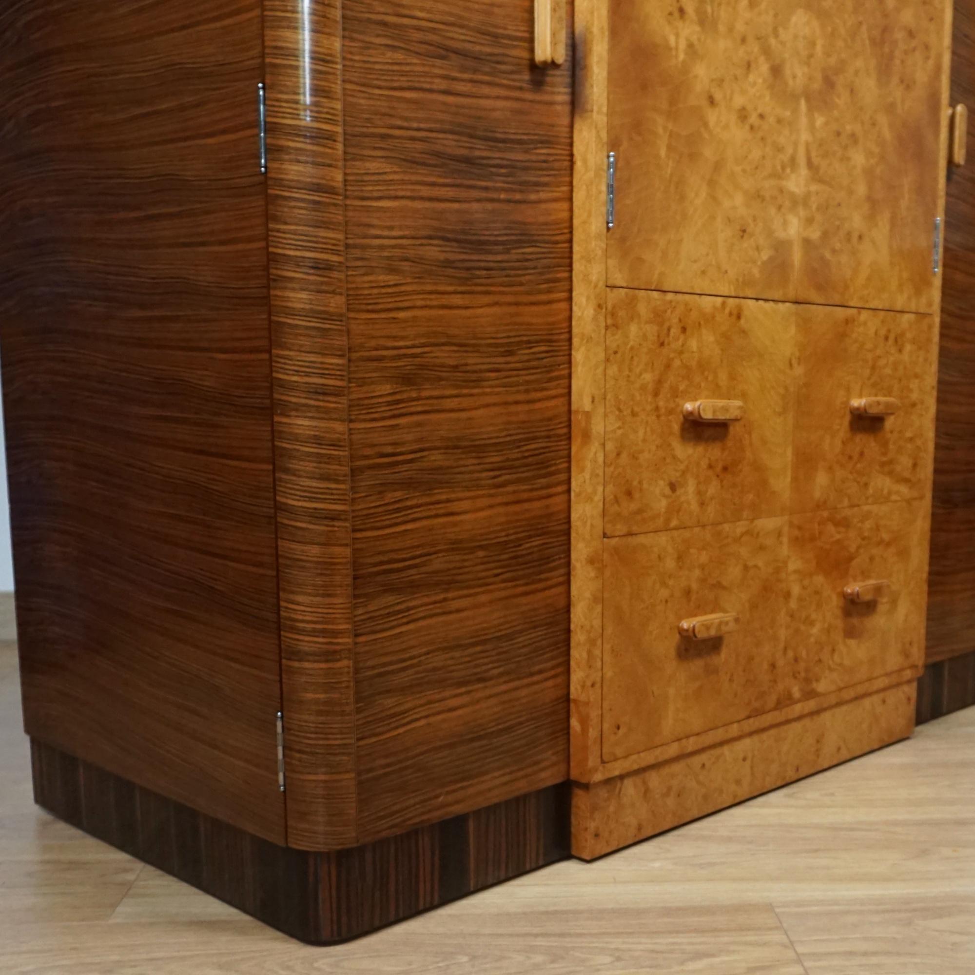 Art Deco Gentleman's Wardrobe. Burr Walnut and For Sale 5