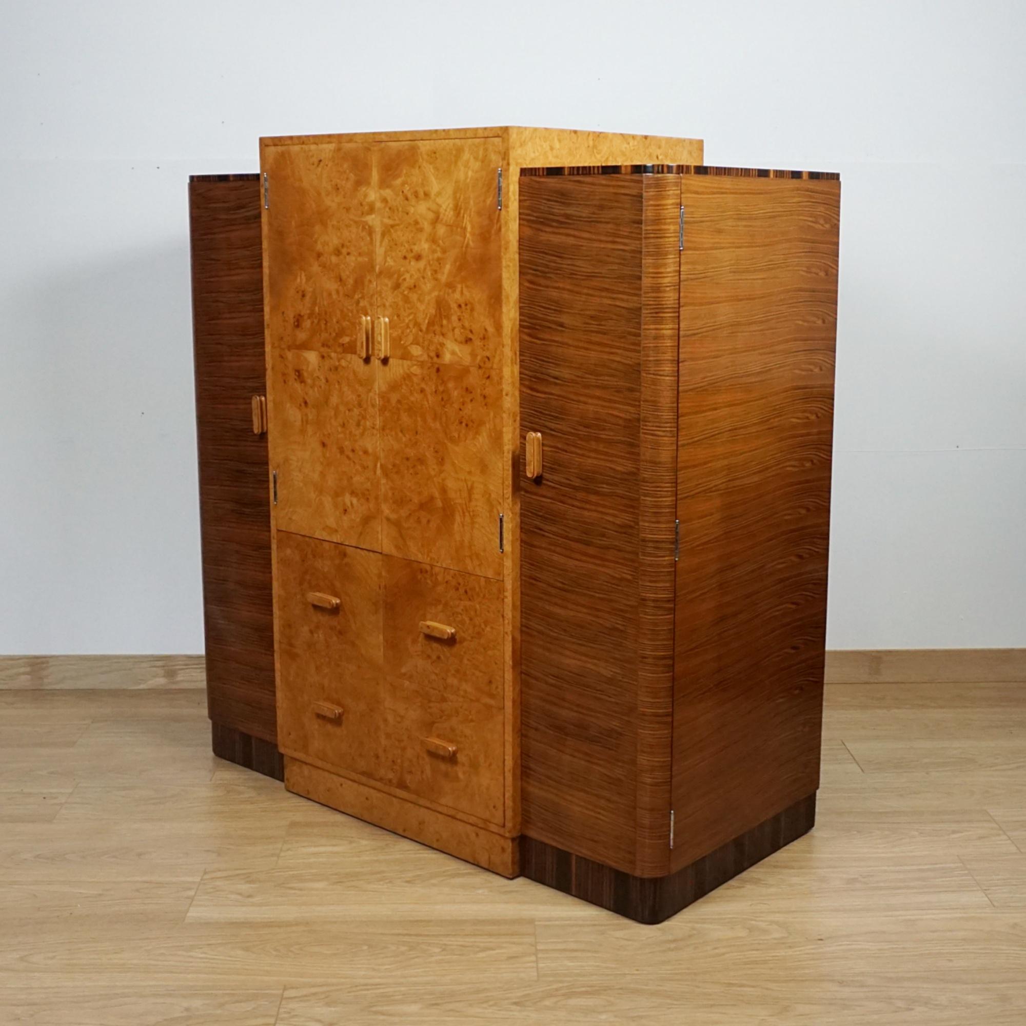 Art Deco Gentleman's Wardrobe. Burr Walnut and For Sale 8