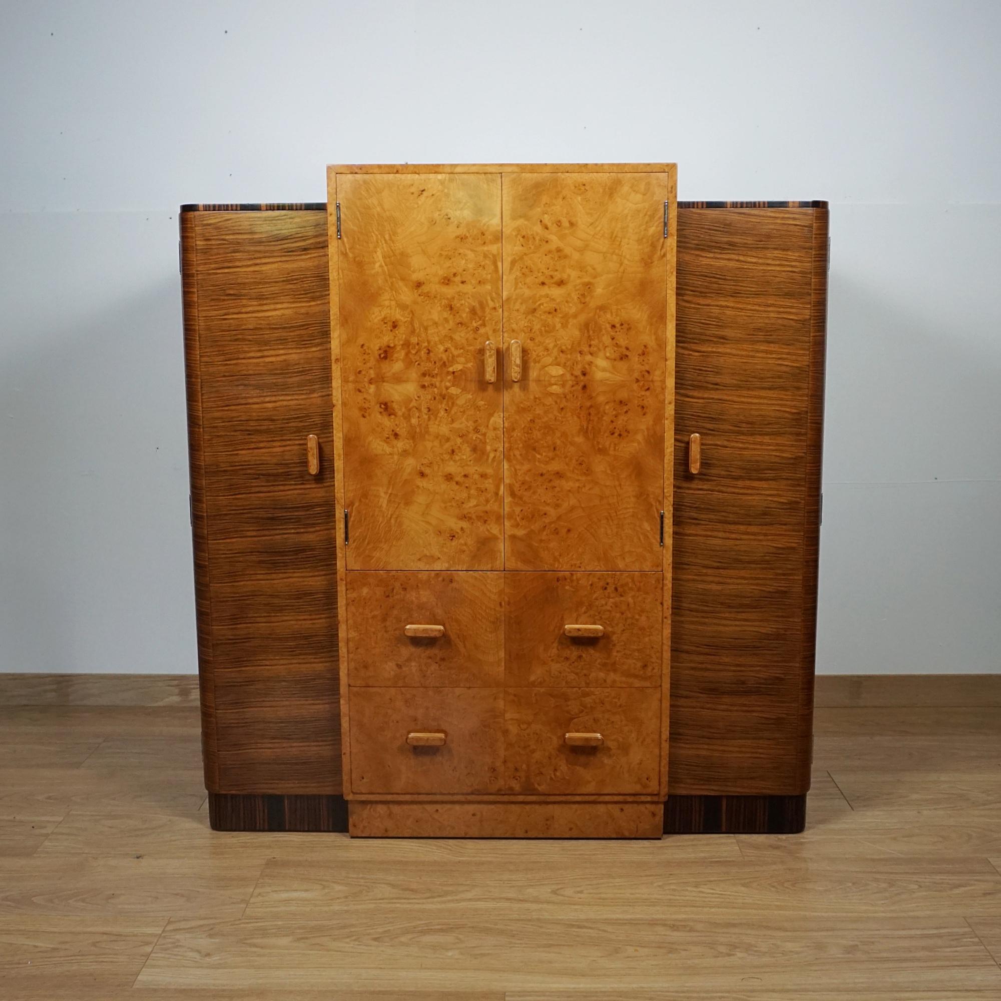 Art Deco Gentleman's Wardrobe. Burr Walnut and For Sale 12