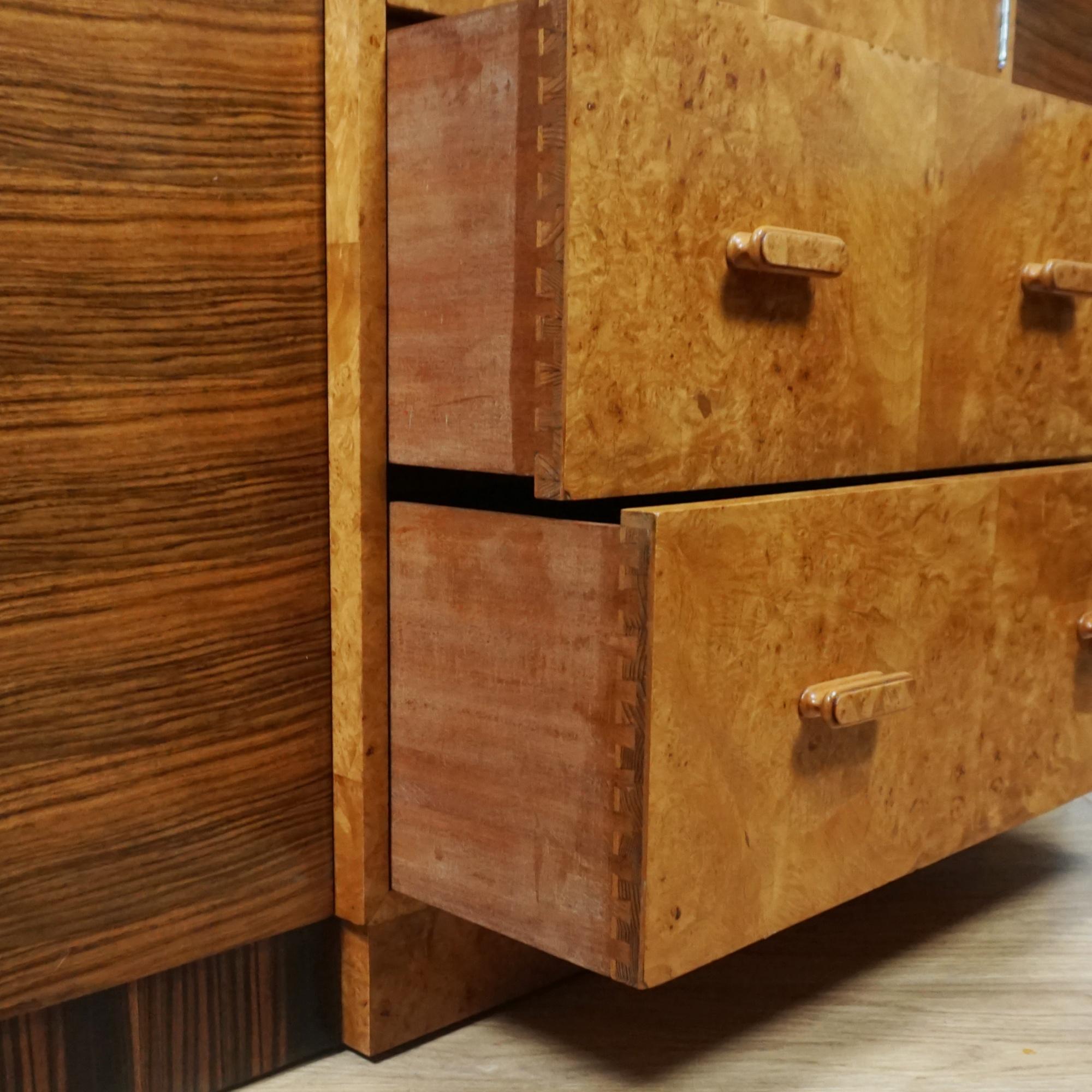 English Art Deco Gentleman's Wardrobe. Burr Walnut and For Sale