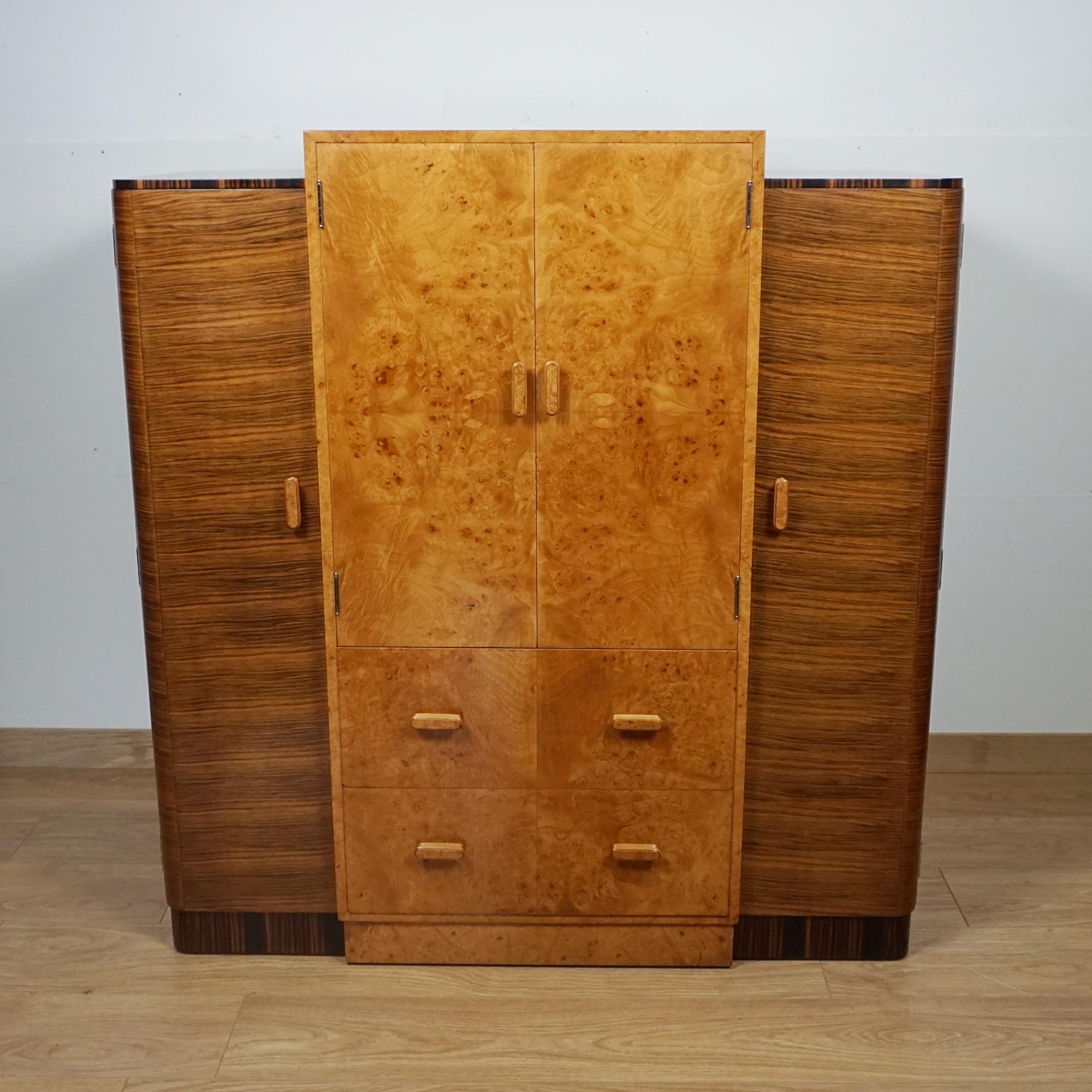 20th Century Art Deco Gentleman's Wardrobe. Burr Walnut and For Sale