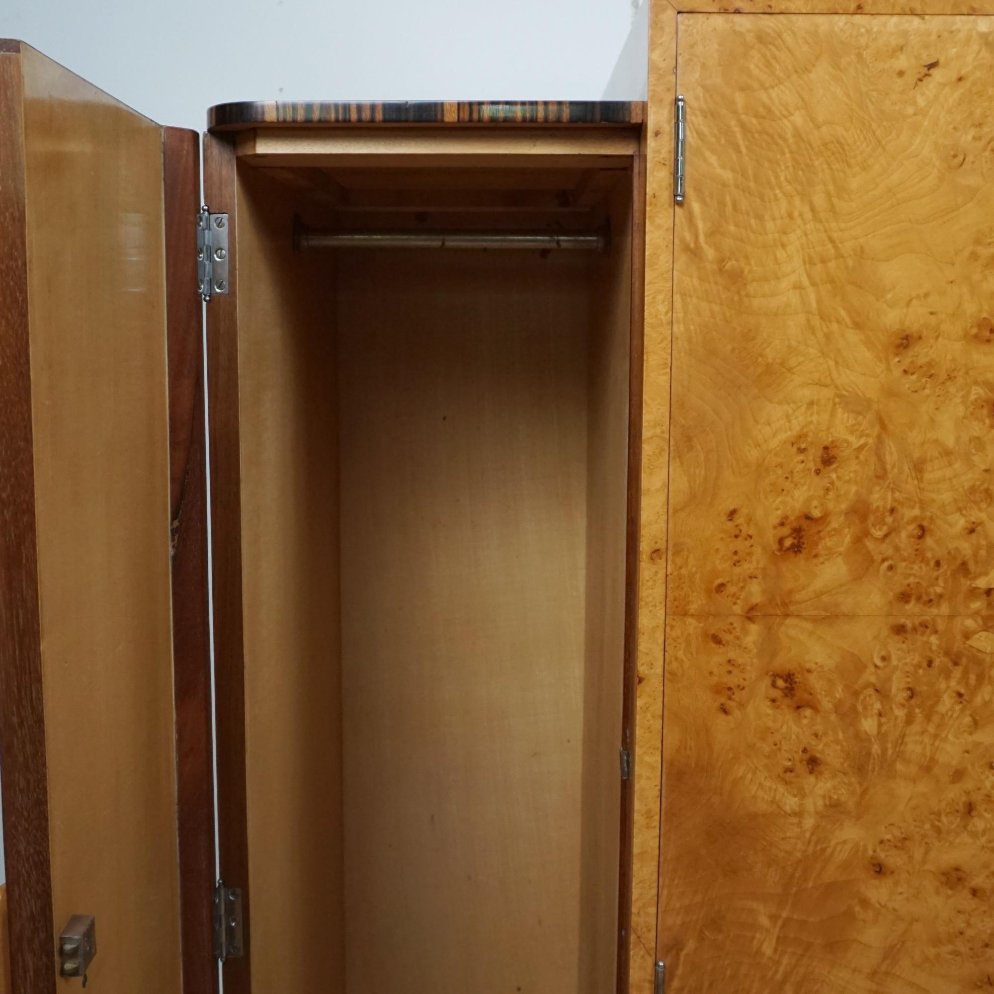 Art Deco Gentleman's Wardrobe. Burr Walnut and For Sale 2