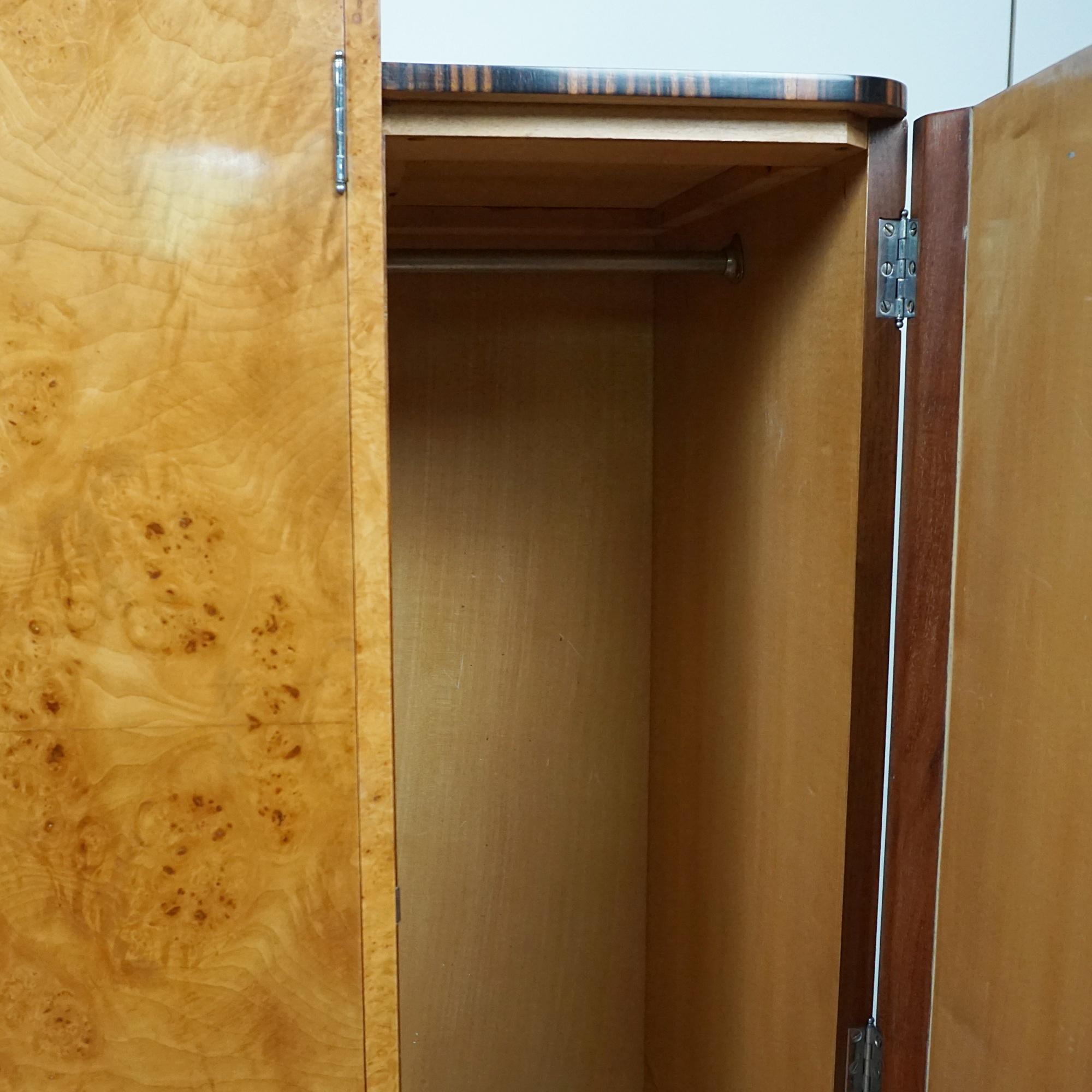 Art Deco Gentleman's Wardrobe. Burr Walnut and For Sale 3