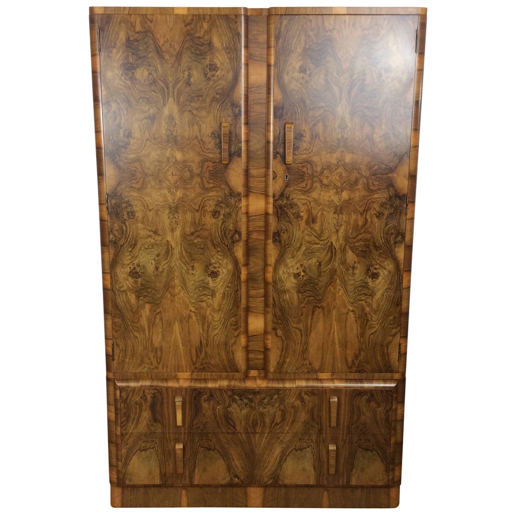 Art Deco Gentleman's Wardrobe in a Stunning Figured Walnut