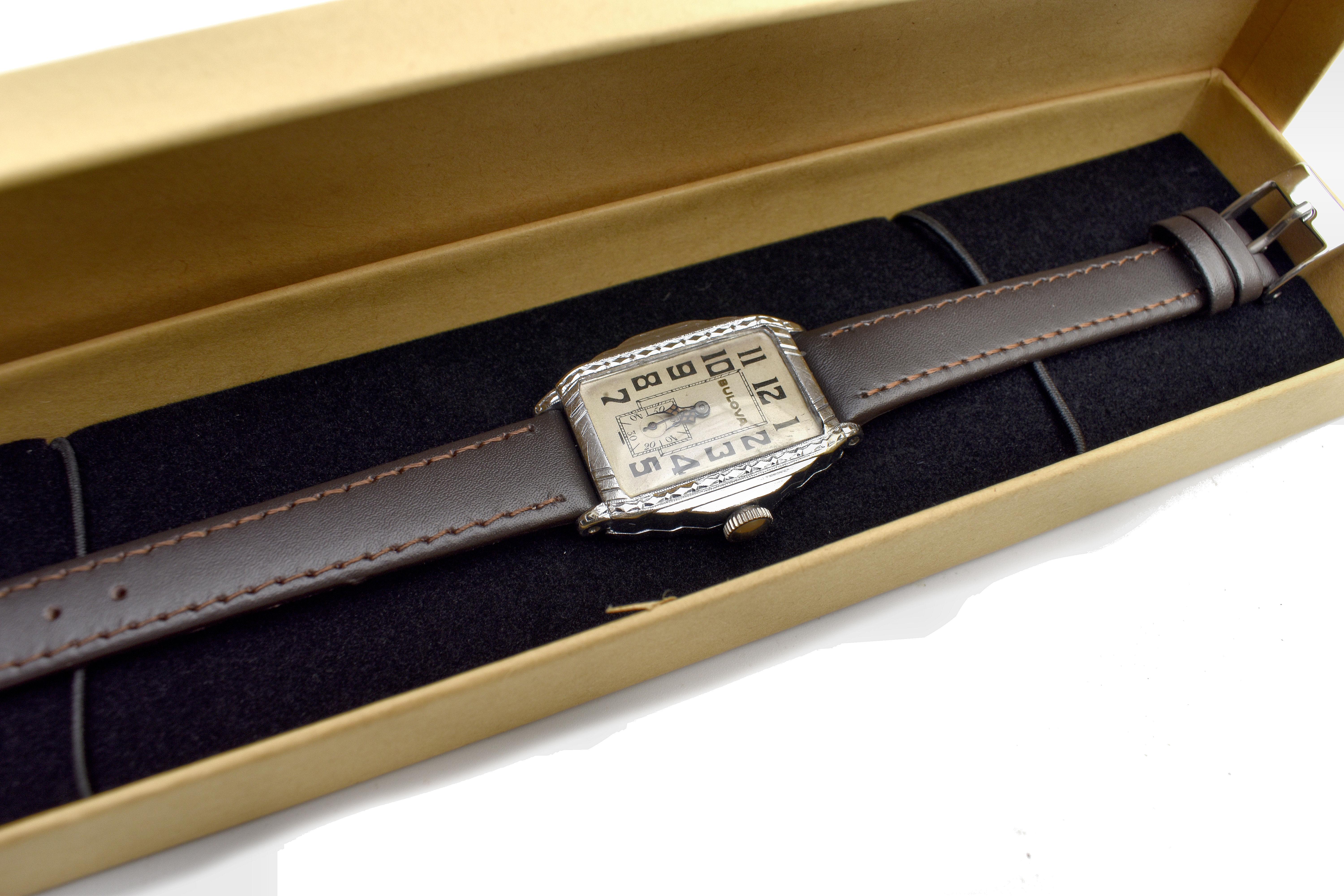Art Deco Gentleman's White Gold Watch by Bulova, C1929, Serviced In Good Condition In Westward ho, GB