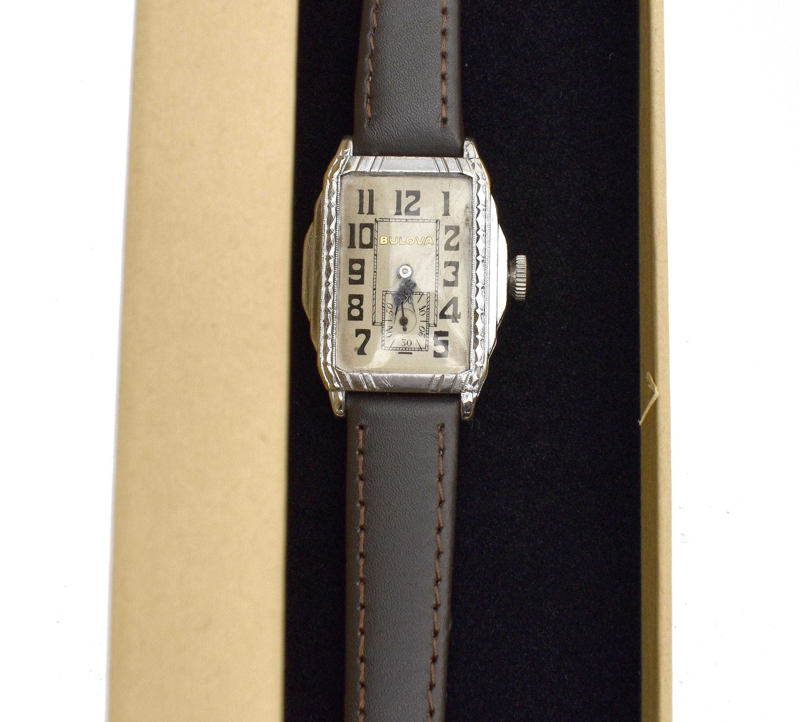 Art Deco Gentleman's White Gold Watch by Bulova, C1929, Serviced 1