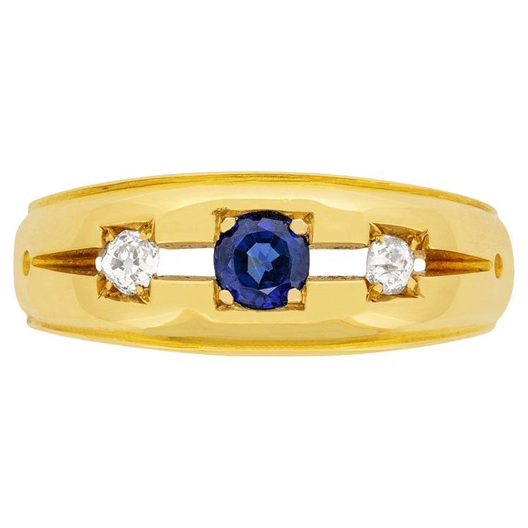 Art Deco Gentlemen's Sapphire and Diamond Three Stone Ring, c.1927