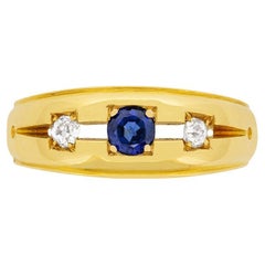 Art Deco Gentlemen's Sapphire and Diamond Three Stone Ring, c.1927