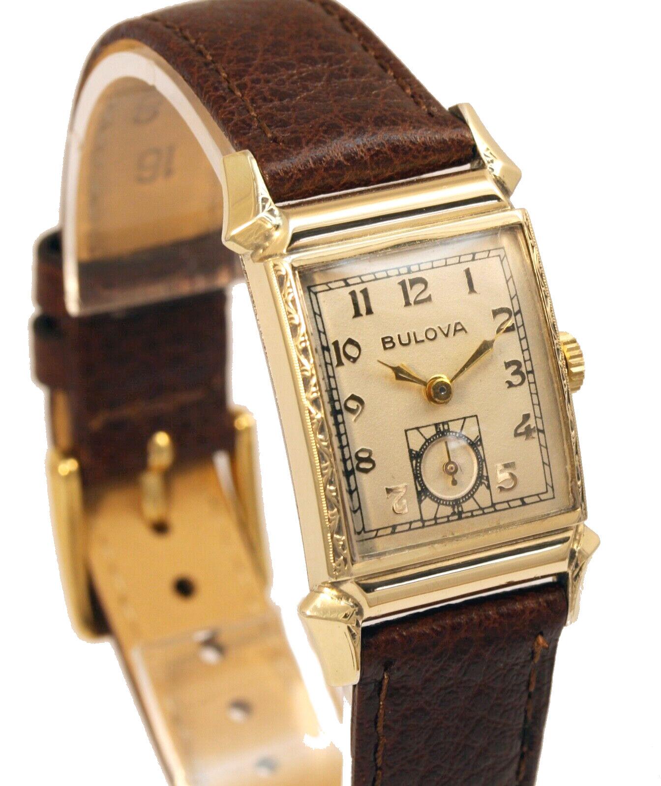 For your consideration is this superb Art Deco gents manual watch made in New York in 1943 by the makers BULOVA. This gents watch features a striking Art Deco dial and is ready to wear having just undergone a full overhaul and professional