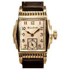 Retro Art Deco Gents 10k Gold Filled Bulova Wrist Watch, c1941, Fully Serviced