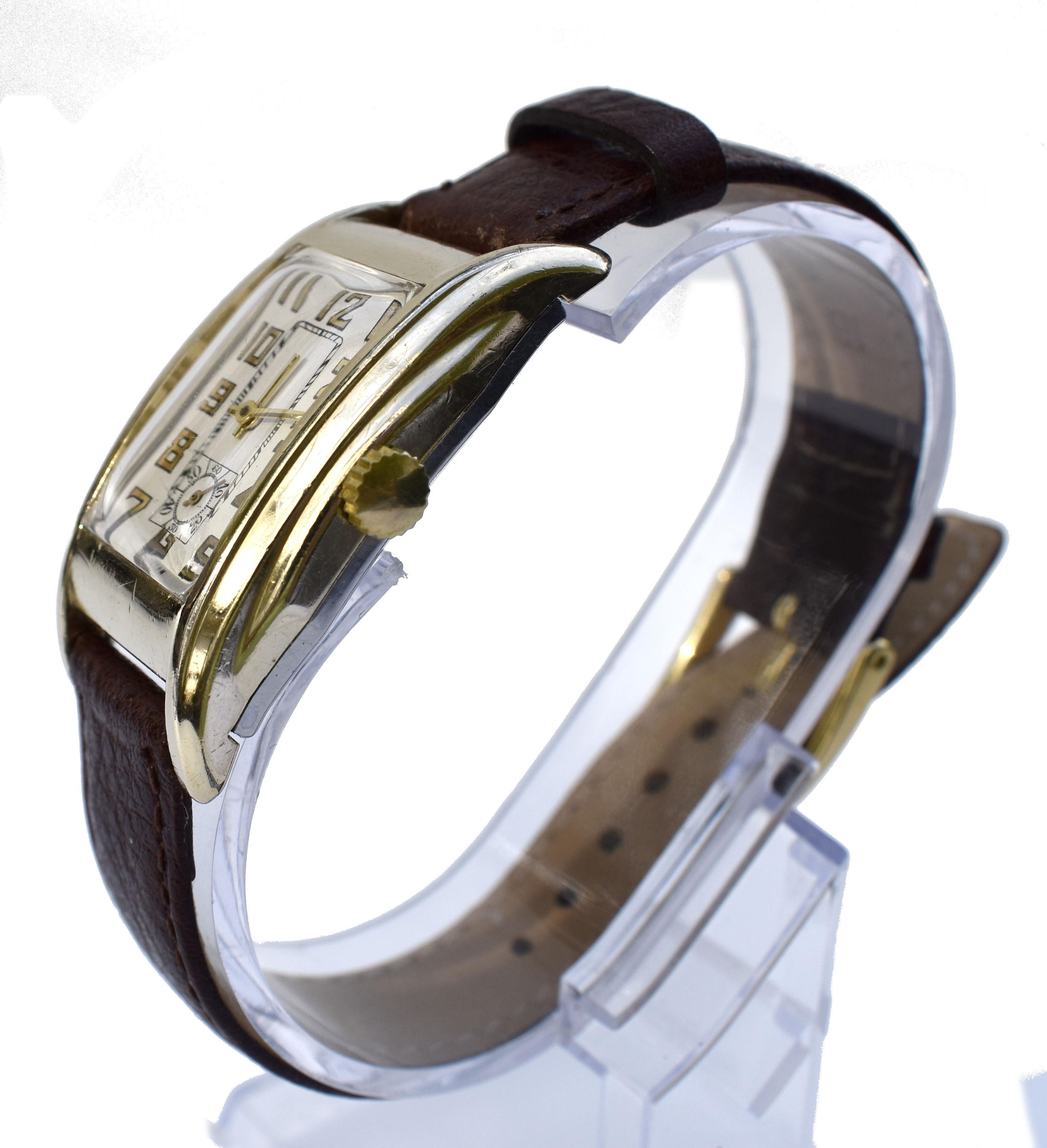 Men's Art Deco Gents 10k Gold Filled Gruen Swiss Watch, Fully Serviced, c1930's