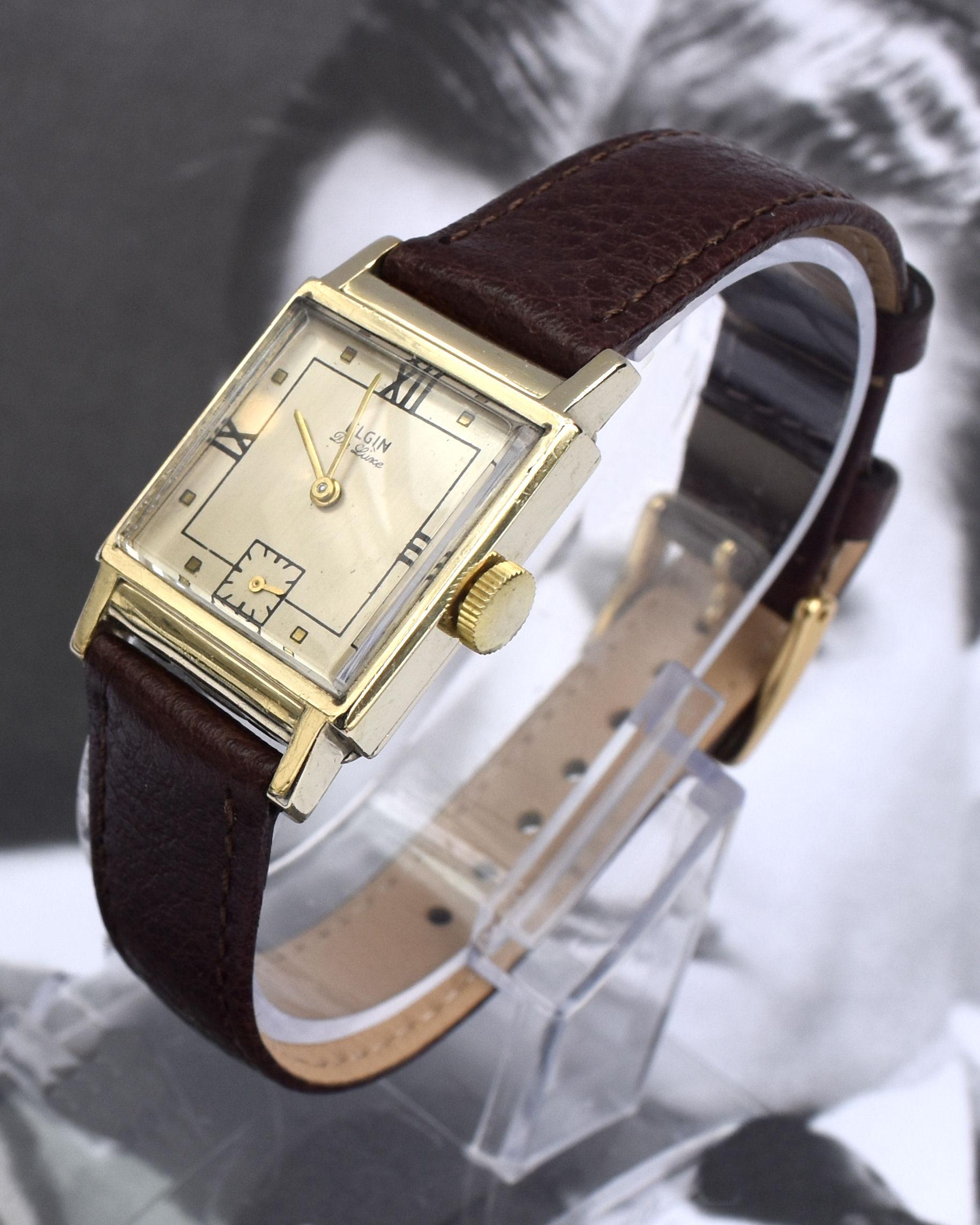 Men's Art Deco Gents 10k Gold Filled Watch by Elgin, Fully Serviced, c1946