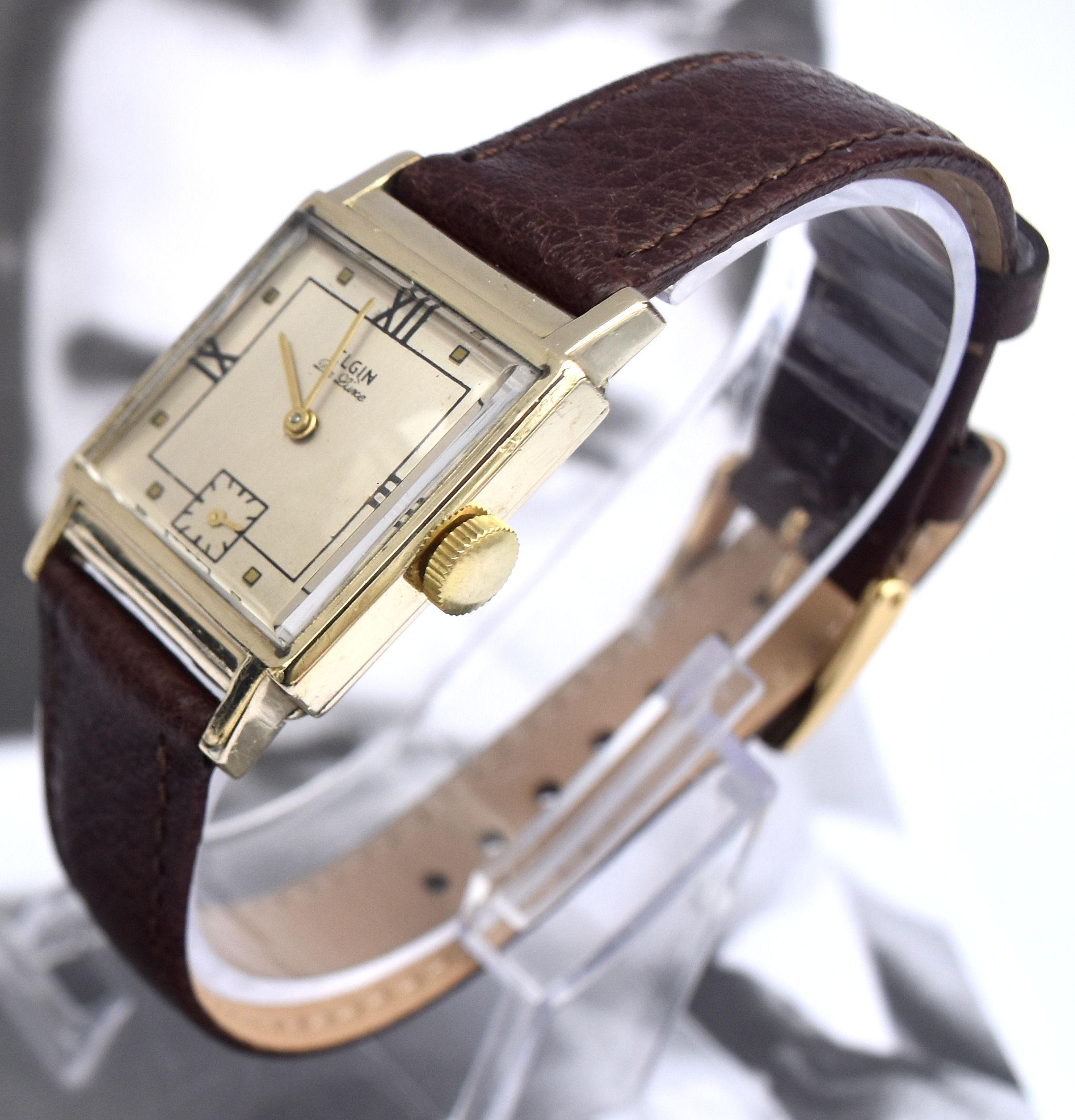 Art Deco Gents 10k Gold Filled Watch by Elgin, Fully Serviced, c1946 1