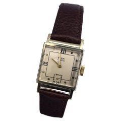 Montre Art déco pour homme en or 10 carats remplie d'or par Elgin, entièrement révisée, vers1946