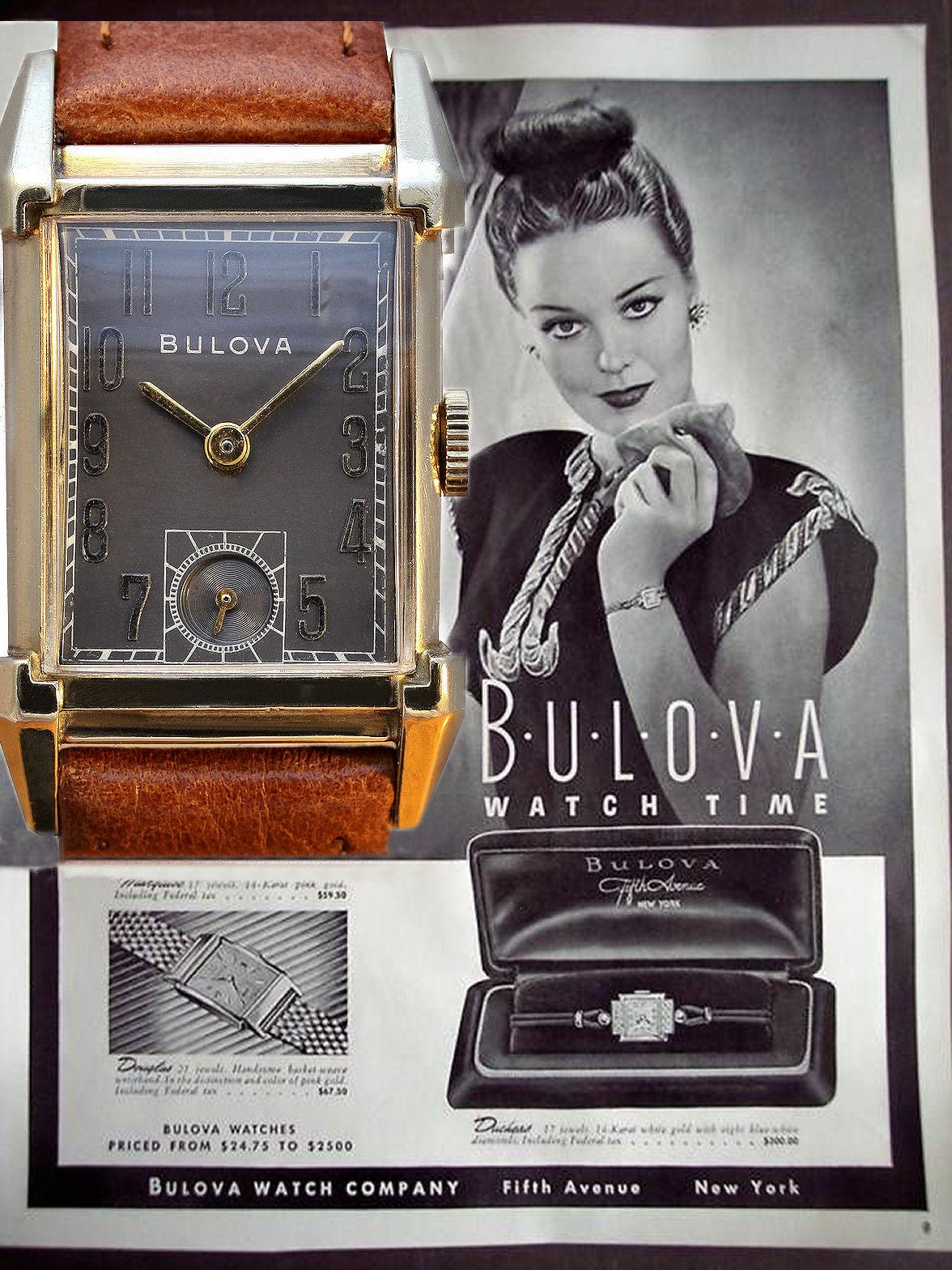 Fabulous opportunity to acquire this wonderful gents manual wrist watch dating to 1947 and made by the US watch company Bulova. This particular model was named 'His Excellency' and is a little rarer in design because of the black dial, the casing is