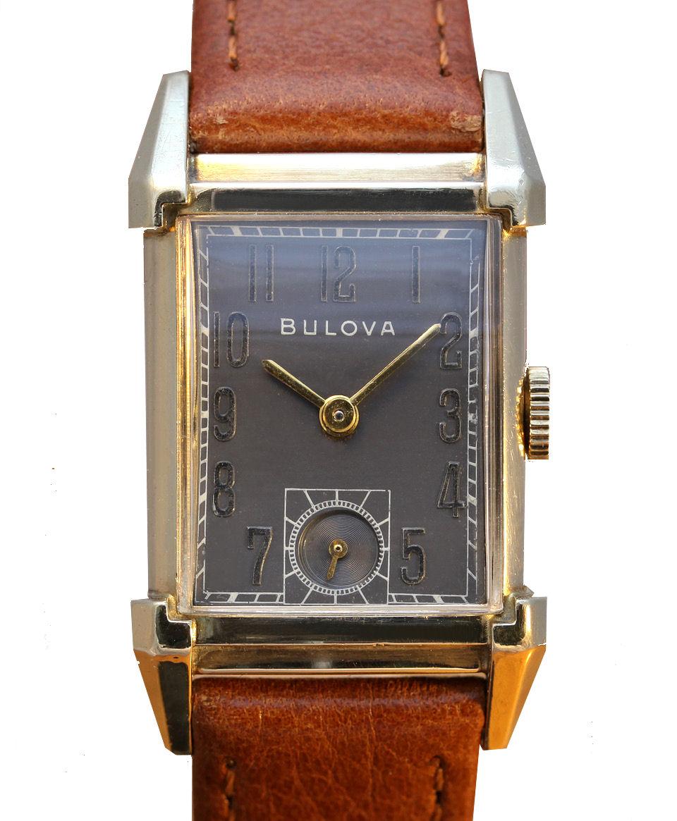 Art Deco Gents 10k Gold Filled Wrist Watch, Fully Serviced, by Bulova, C1947 In Good Condition In Westward ho, GB