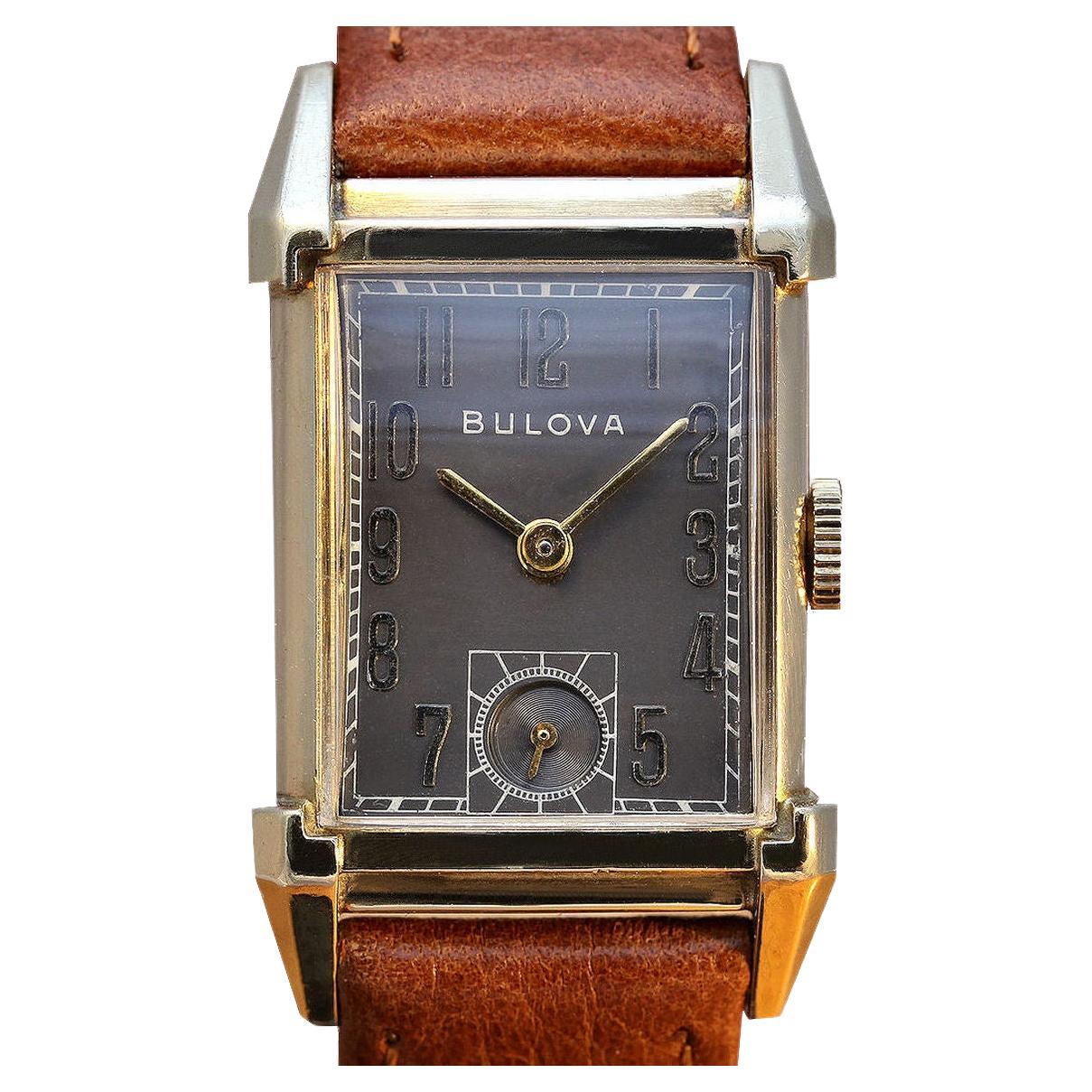 Art Deco Gents 10k Gold Filled Wrist Watch, Fully Serviced, by Bulova, C1947