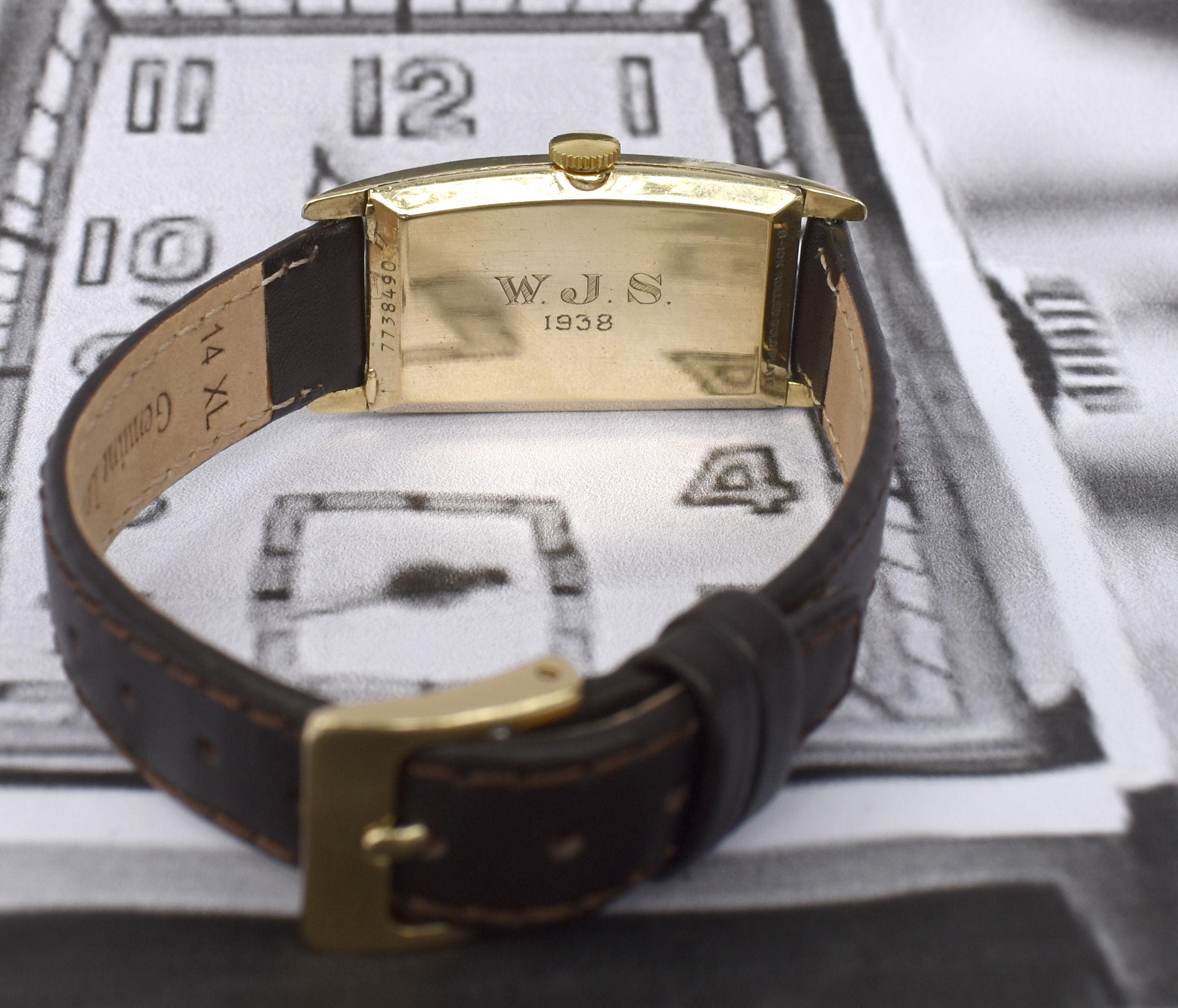 Art-déco-Herrenarmbanduhr aus 10 Karat Roségold von Bulova, 'Minute Man' um 1937, gewartet 6