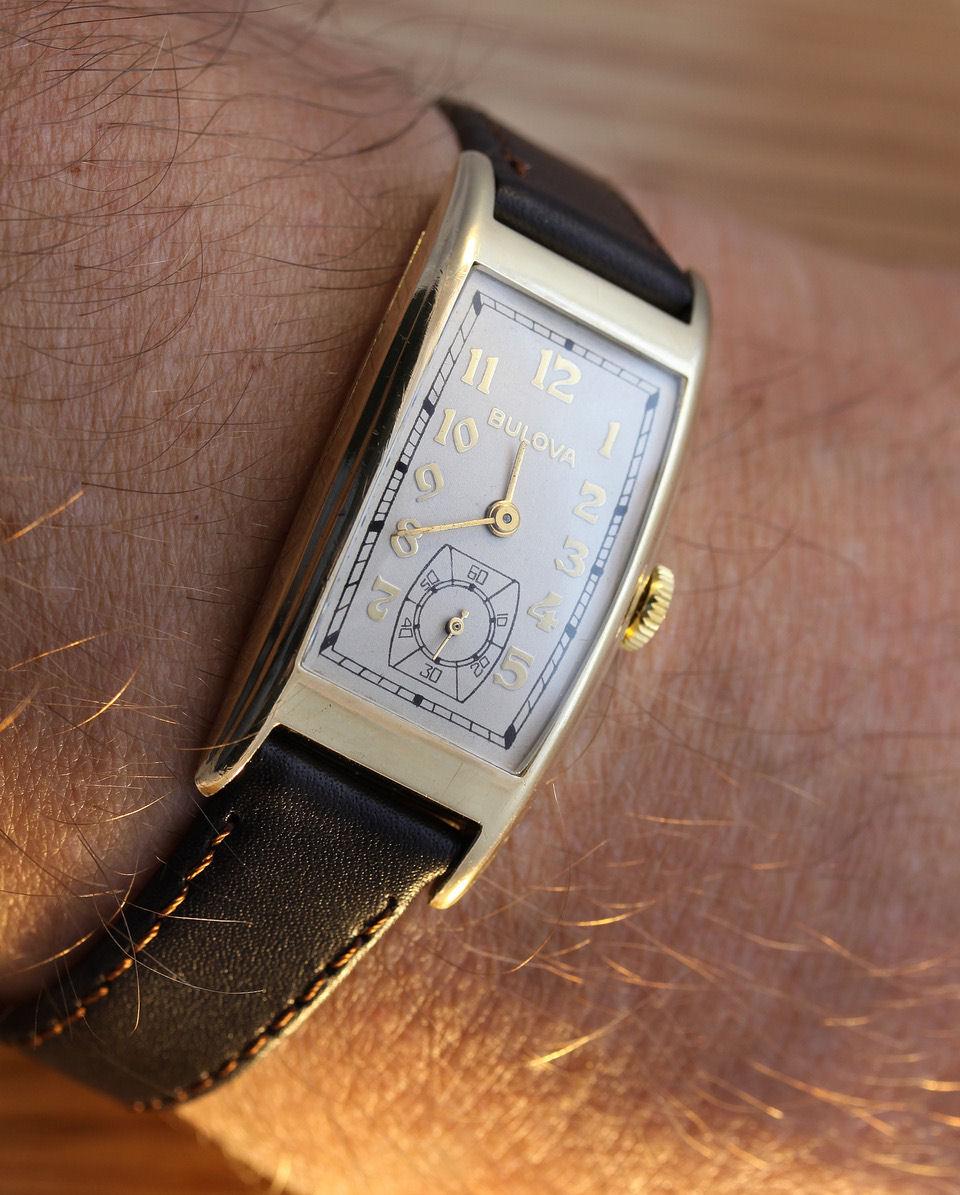 Art Deco Gents 10k R Gold Wristwatch by Bulova, 'Minute Man' c1937, Serviced 11