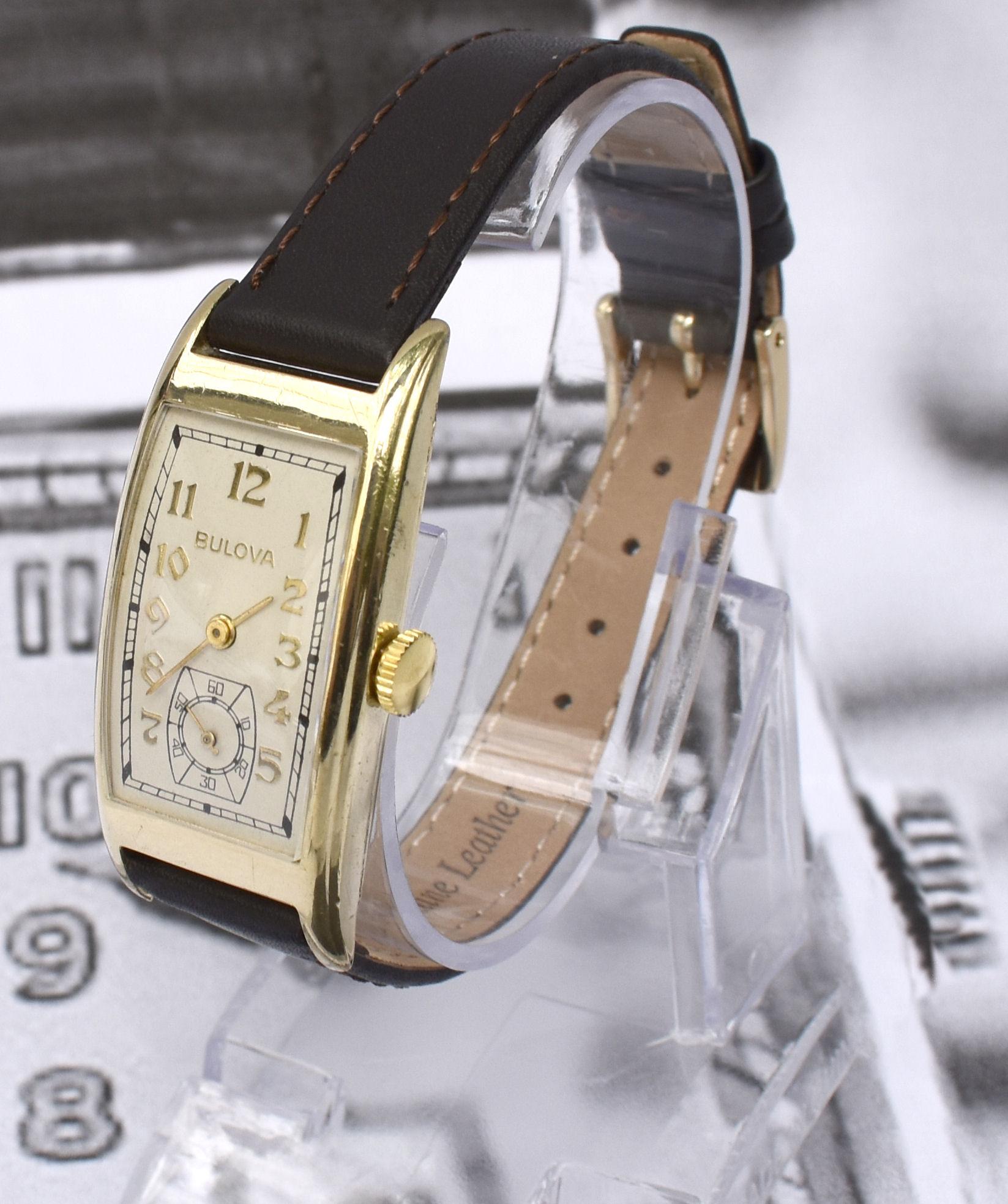 Men's Art Deco Gents 10k R Gold Wristwatch by Bulova, 'Minute Man' c1937, Serviced