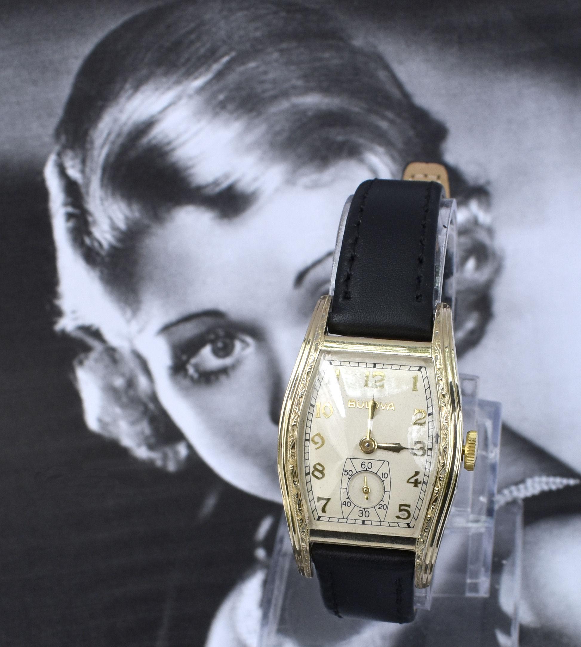 For your consideration is this rather stylish Art Deco 10k rolled gold Gents wristwatch by the American watch company Bulova, this model named Dean, recently serviced and keep good time. This is a great looking watch with a beautiful dial with