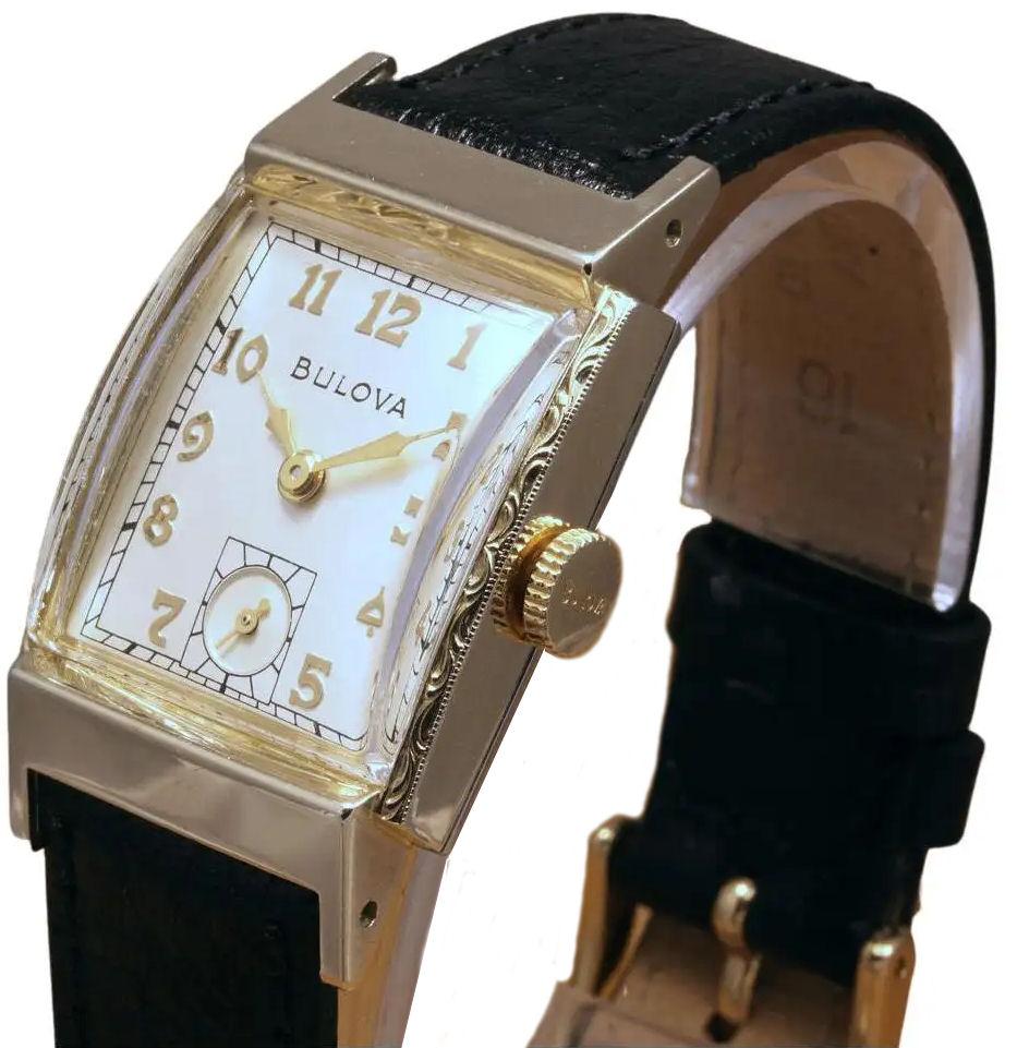 For your consideration is this very stylish gents 10k Rolled Gold wristwatch, dates to 1949.  In superb condition with stainless back free from engravings , has a hint of a couple of very minor dings if you look very carefully in certain light, but