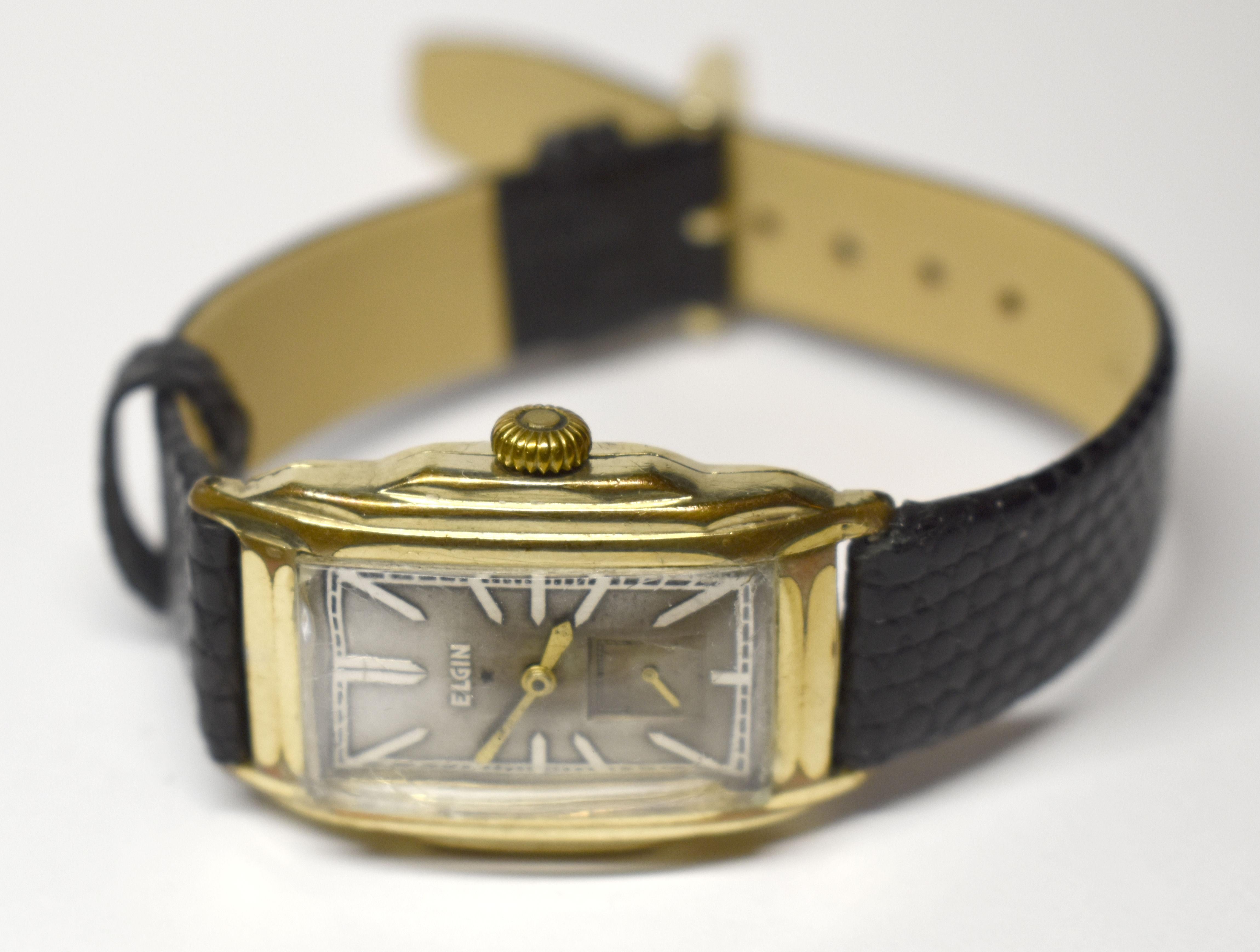 Art-déco-Herrenuhr aus 14 Karat Gold mit Goldfüllung von Elgin, 1934 (Art déco)