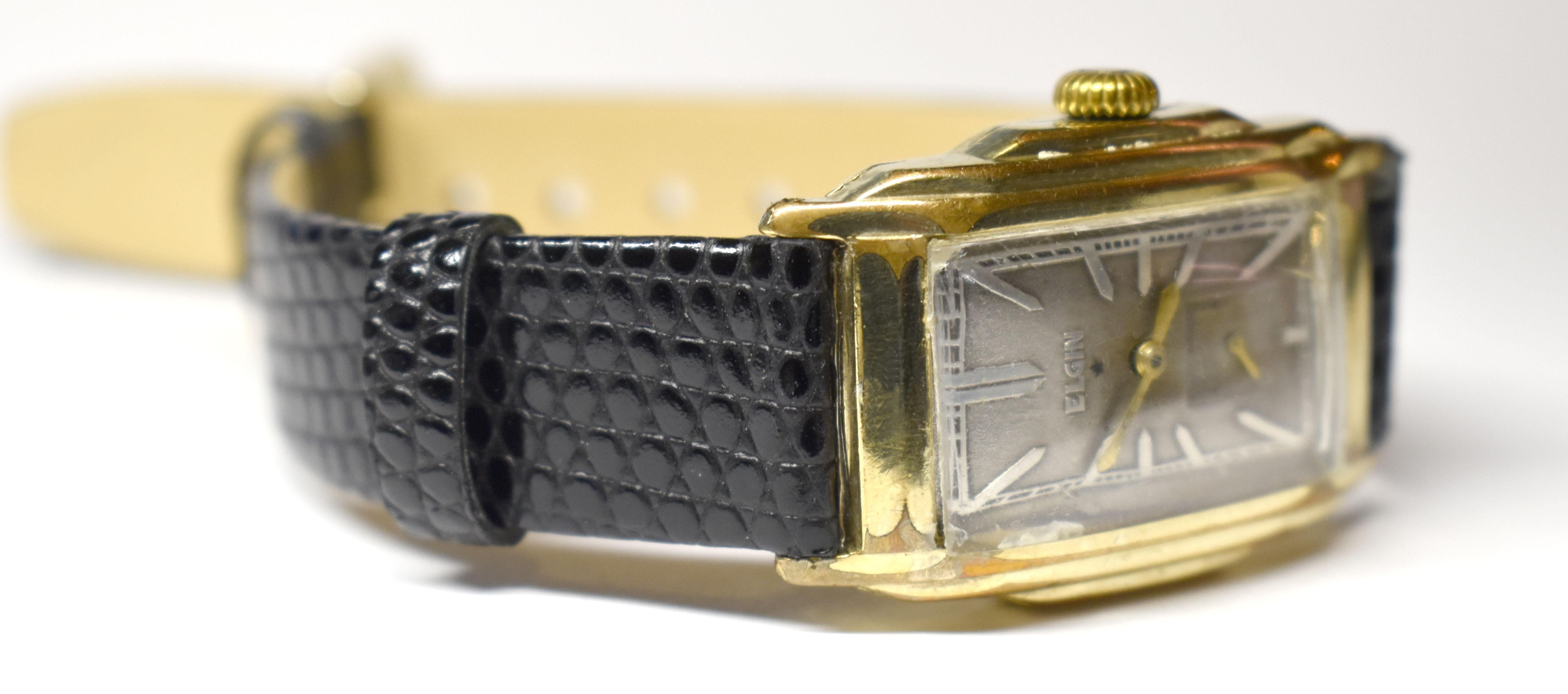 Art Deco Gents 14k Gold Filled Watch by Elgin, 1934 In Good Condition In Westward ho, GB