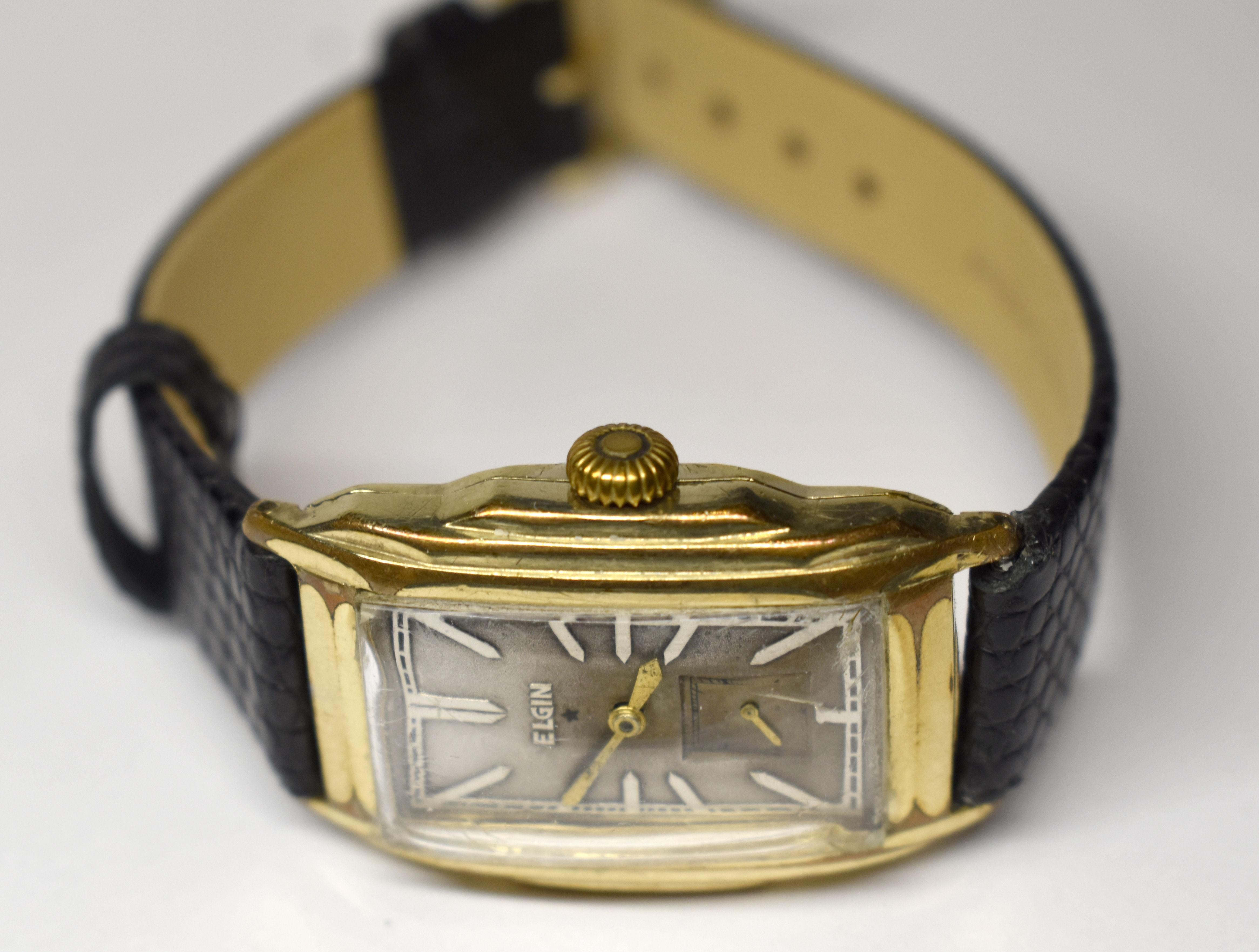 Art-déco-Herrenuhr aus 14 Karat Gold mit Goldfüllung von Elgin, 1934 3