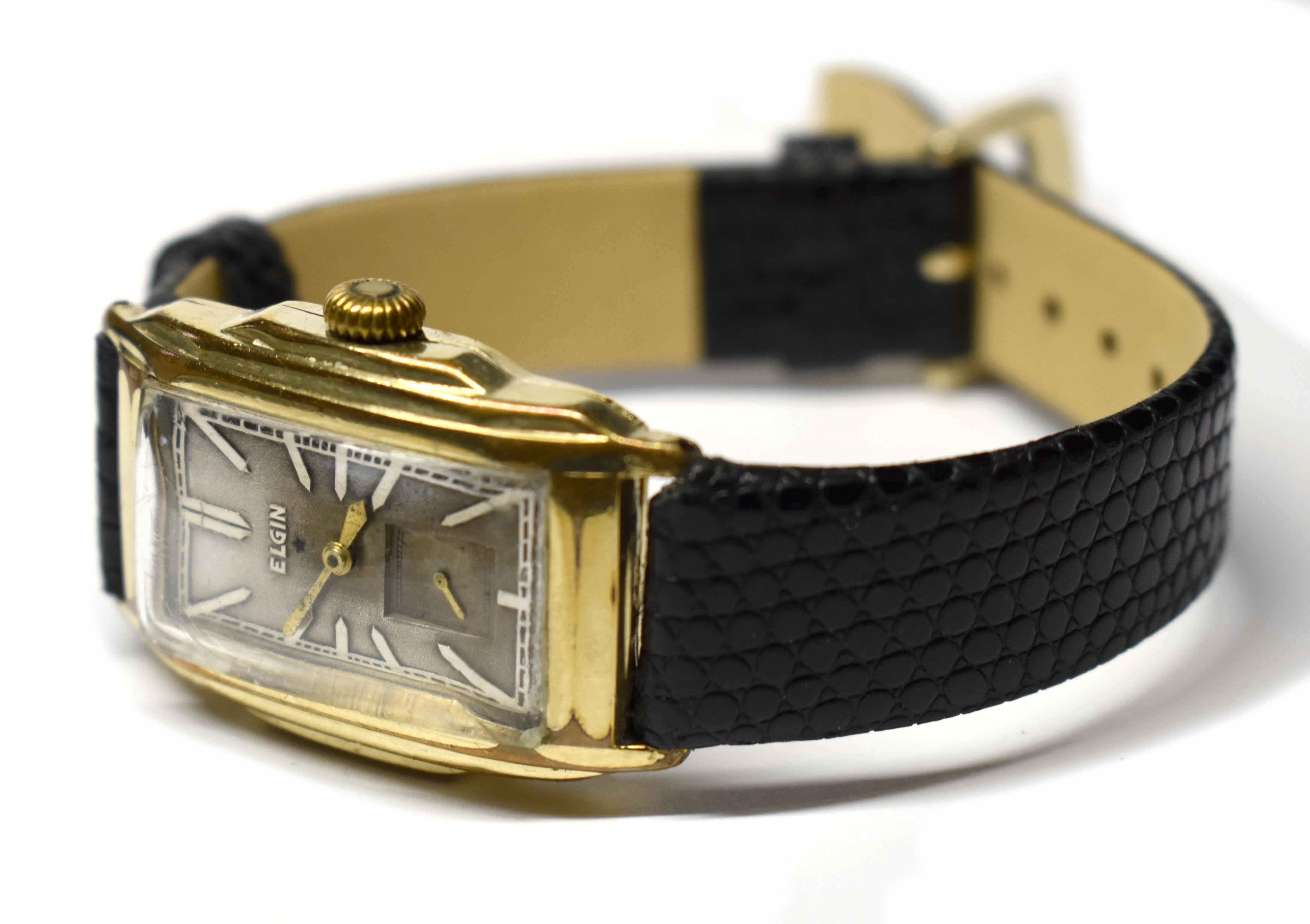 Art-déco-Herrenuhr aus 14 Karat Gold mit Goldfüllung von Elgin, 1934 4
