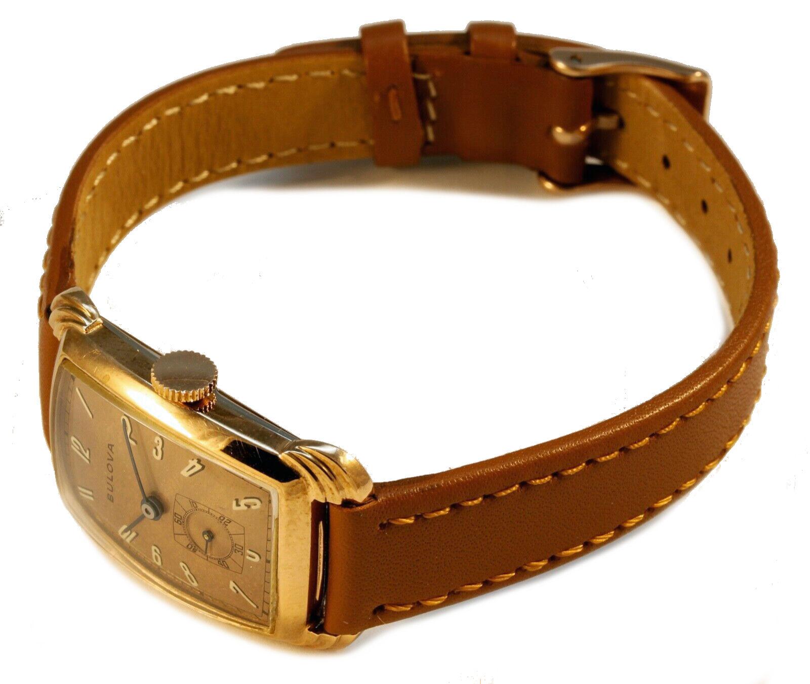 Art Deco Gents 14k RGP Gold BULOVA Watch , Newly Serviced, c1947 3