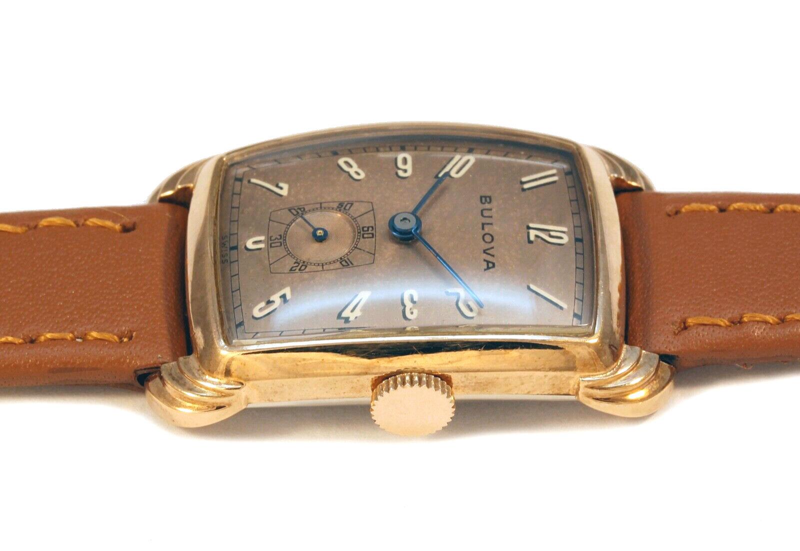 Art Deco Gents 14k RGP Gold BULOVA Watch , Newly Serviced, c1947 In Good Condition In Westward ho, GB