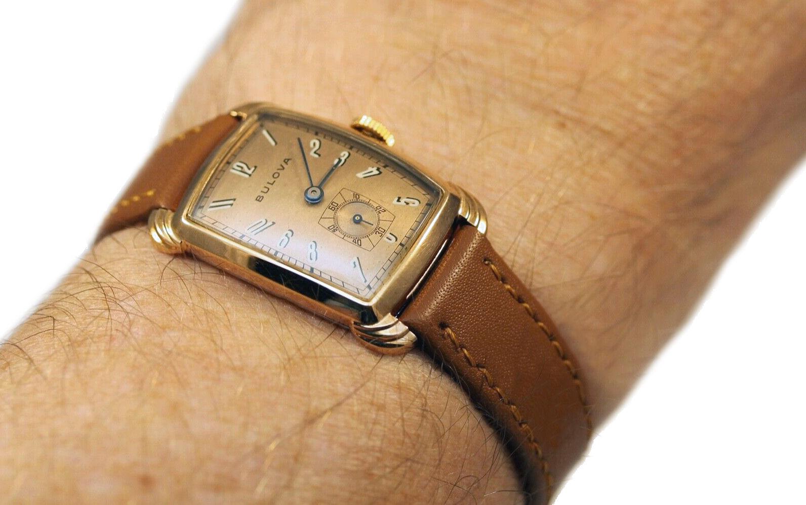 Art Deco Gents 14k RGP Gold BULOVA Watch , Newly Serviced, c1947 2