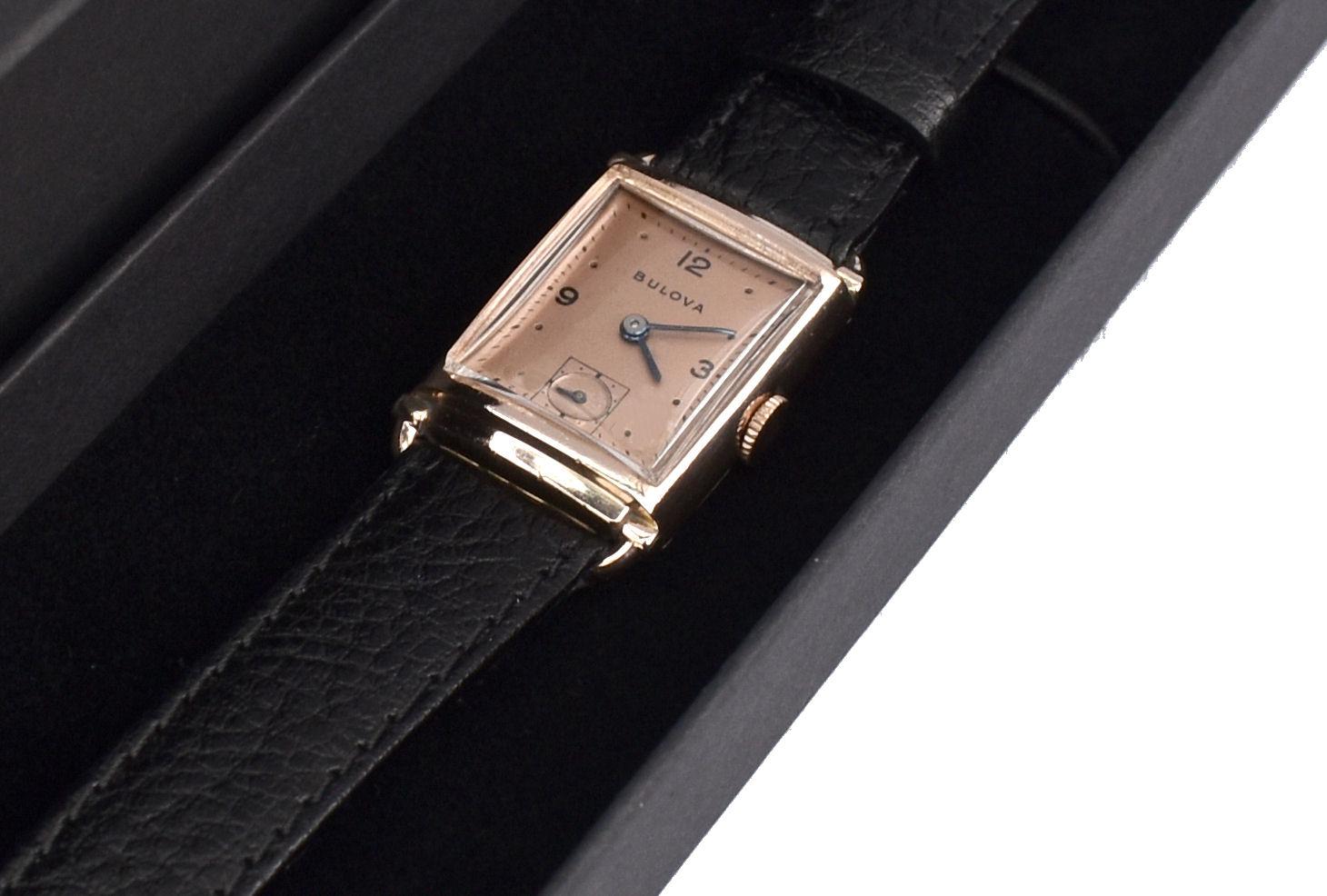 Art Deco Gents 14k Rose Gold Watch, Manual, Newly Serviced by Bulova, c1948 1