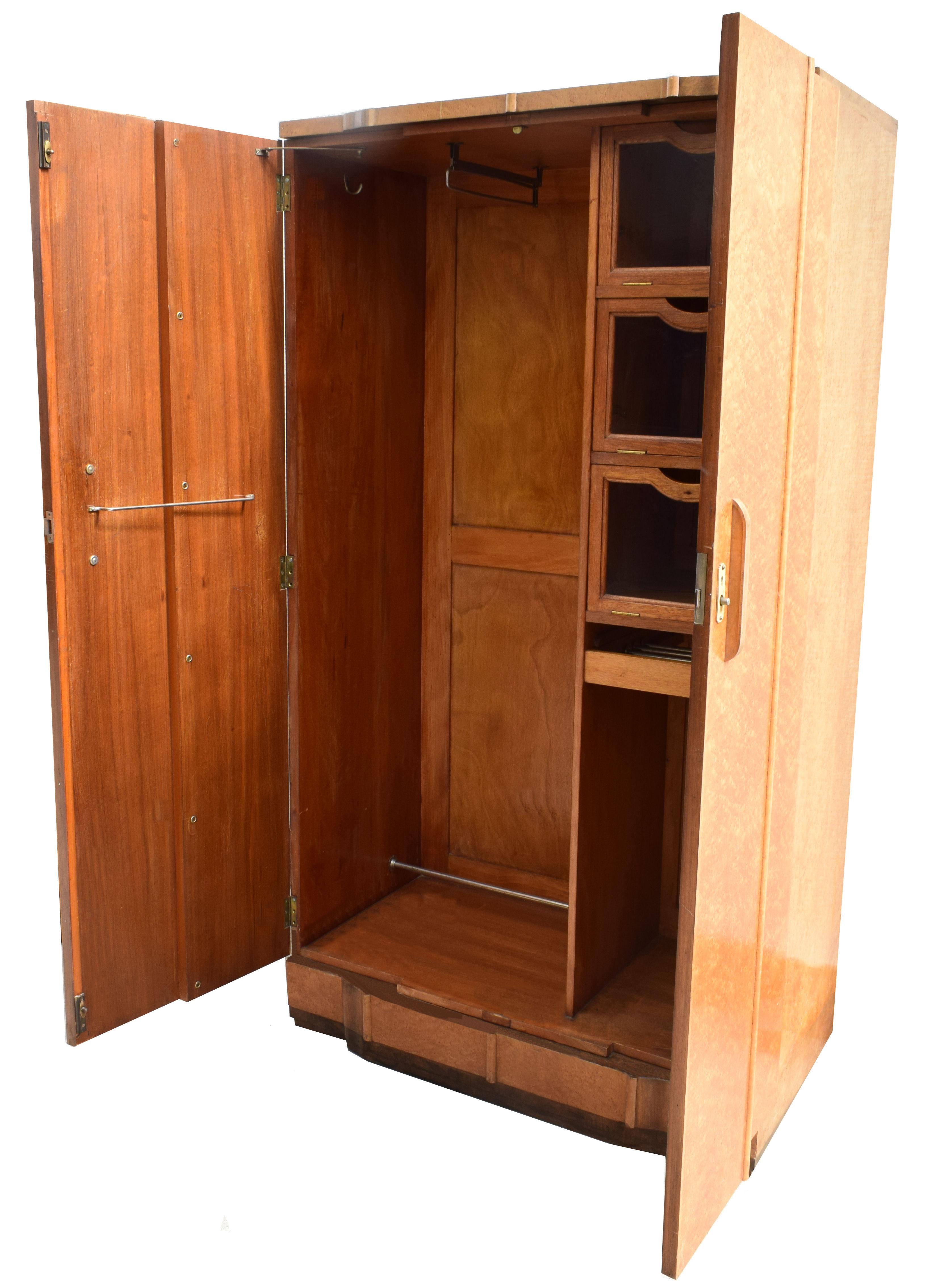 Art Deco Gents Blonde Two-Door Maple Wardrobe, circa 1930 In Good Condition In Devon, England