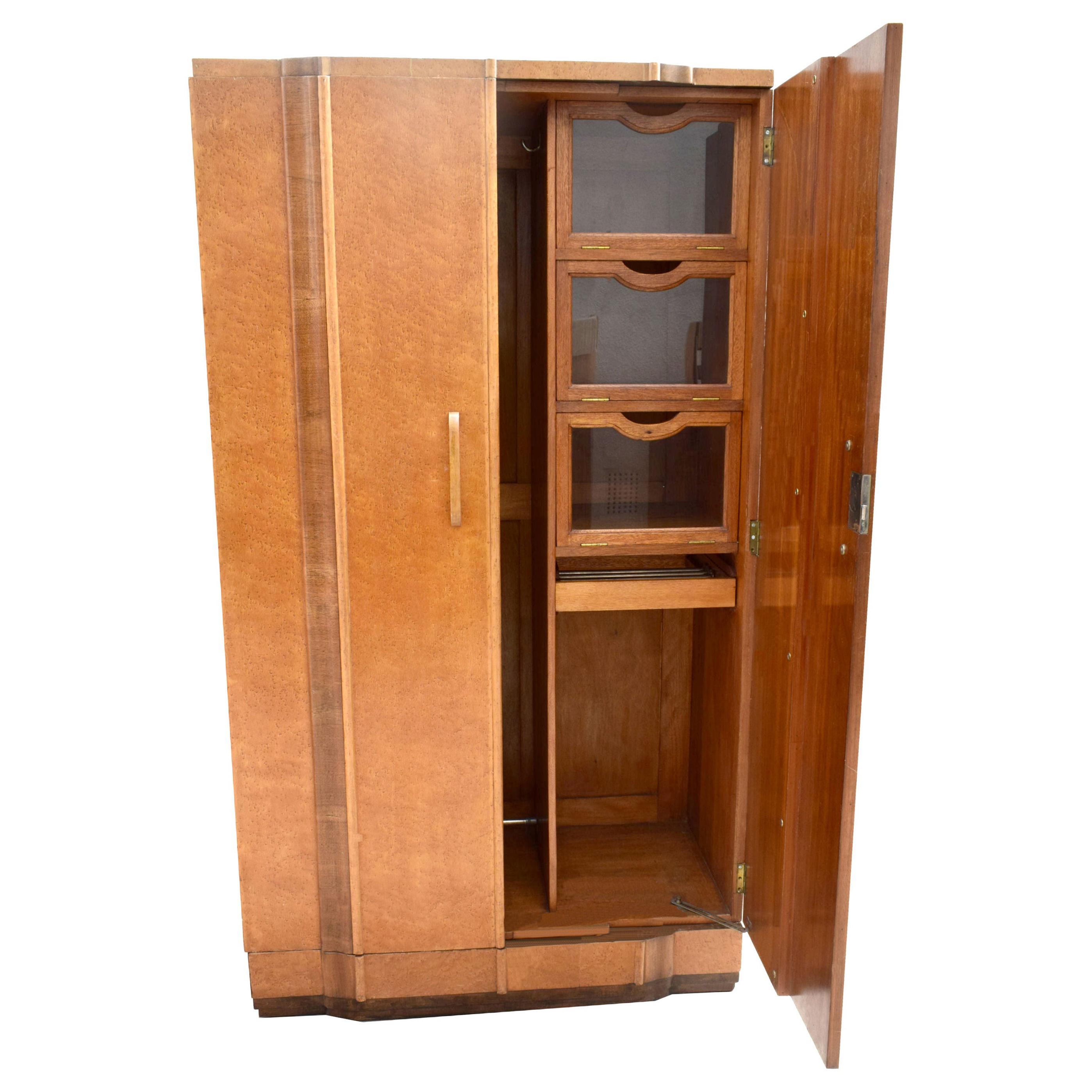 Art Deco Gents Blonde Two-Door Maple Wardrobe, circa 1930