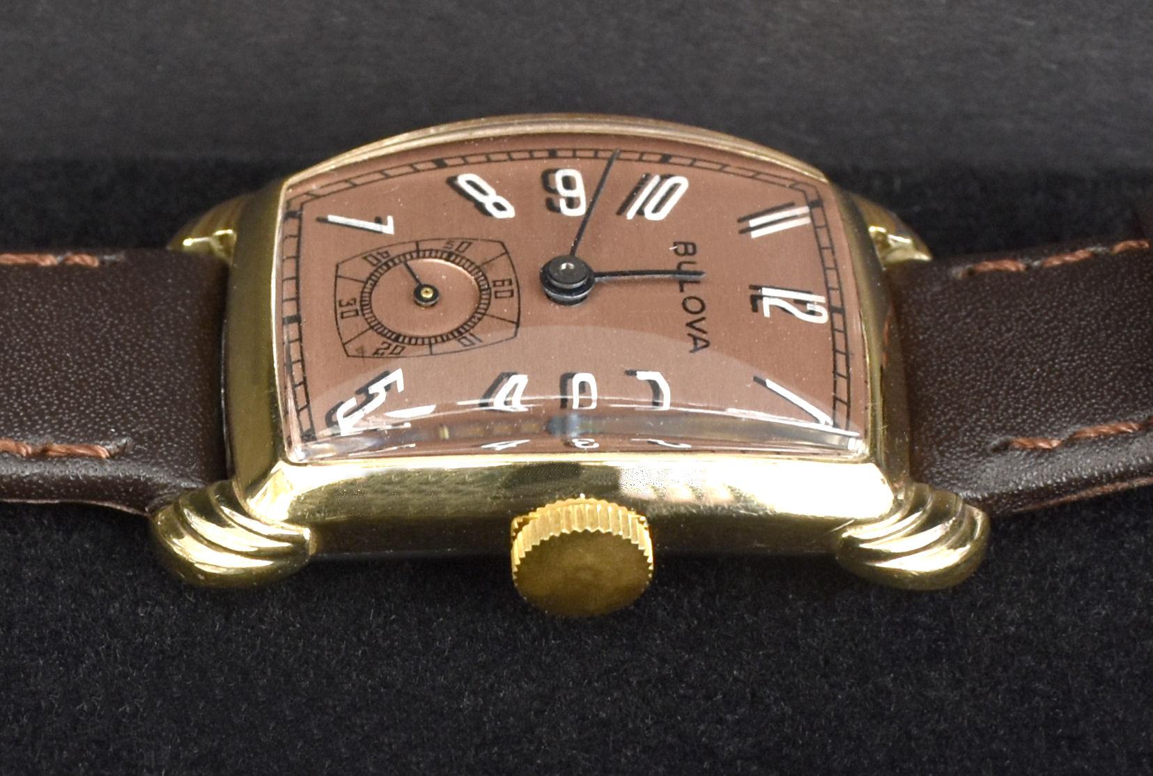 Men's Art Deco Gents Bulova Senator Watch, 14k Yellow Gold, Newly Serviced, c1942