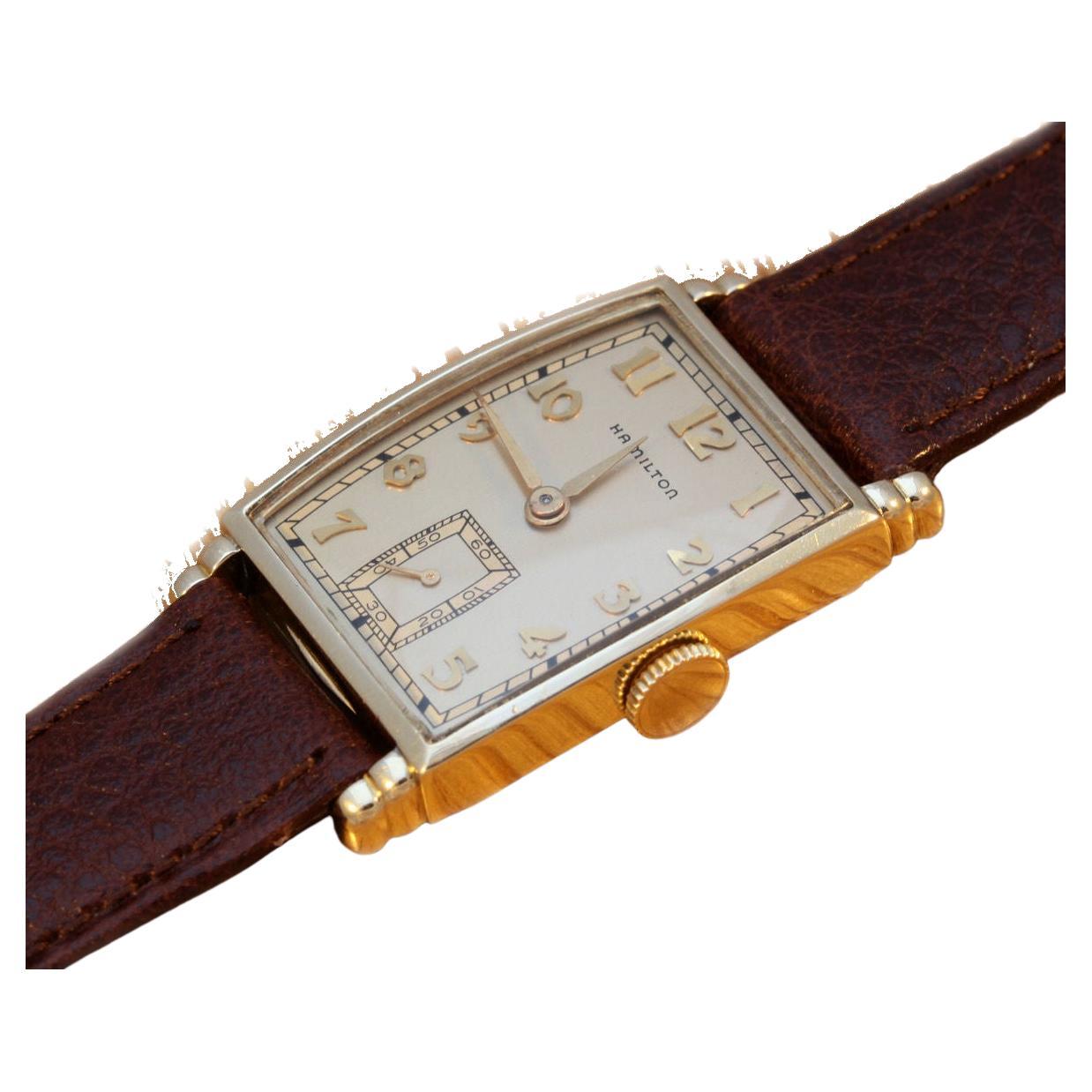 For your consideration is this Hamilton Myron gents watch dating to 1946, Just fully serviced and adjusted with new mainspring, crystal and leather strap. Running strongly and keeping good time.
Hamilton 980 17 jewel hand wound movement with serial