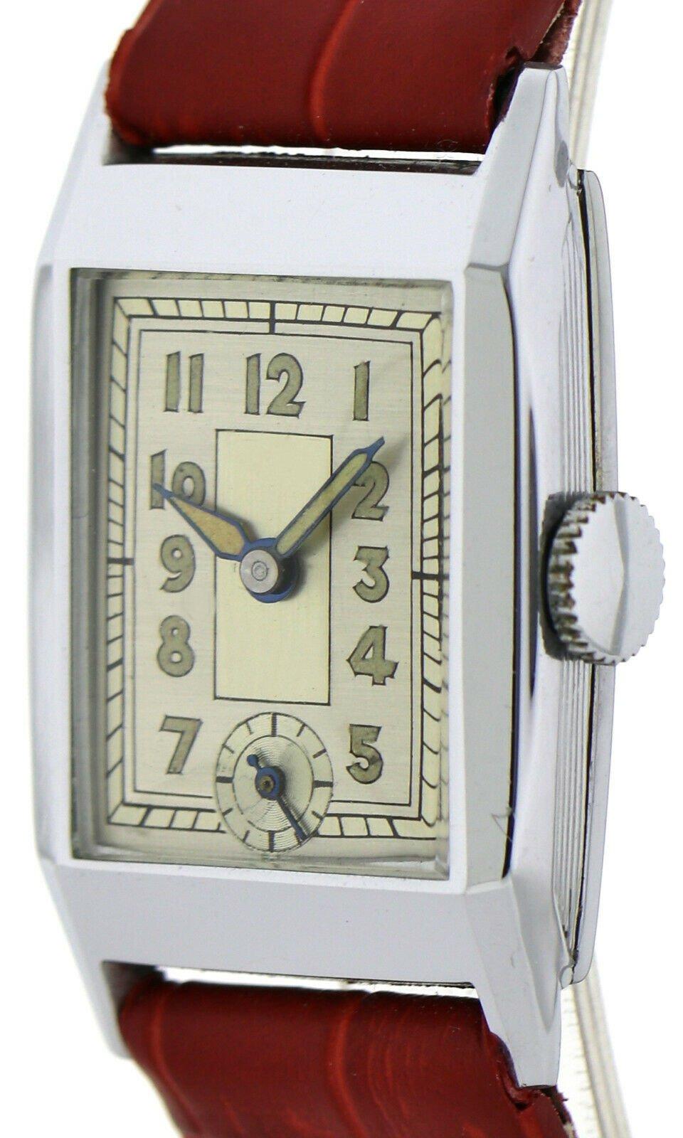 Art Deco Gents Chrome Wristwatch Old Stock, Never Worn, Newly Serviced, 1930 4