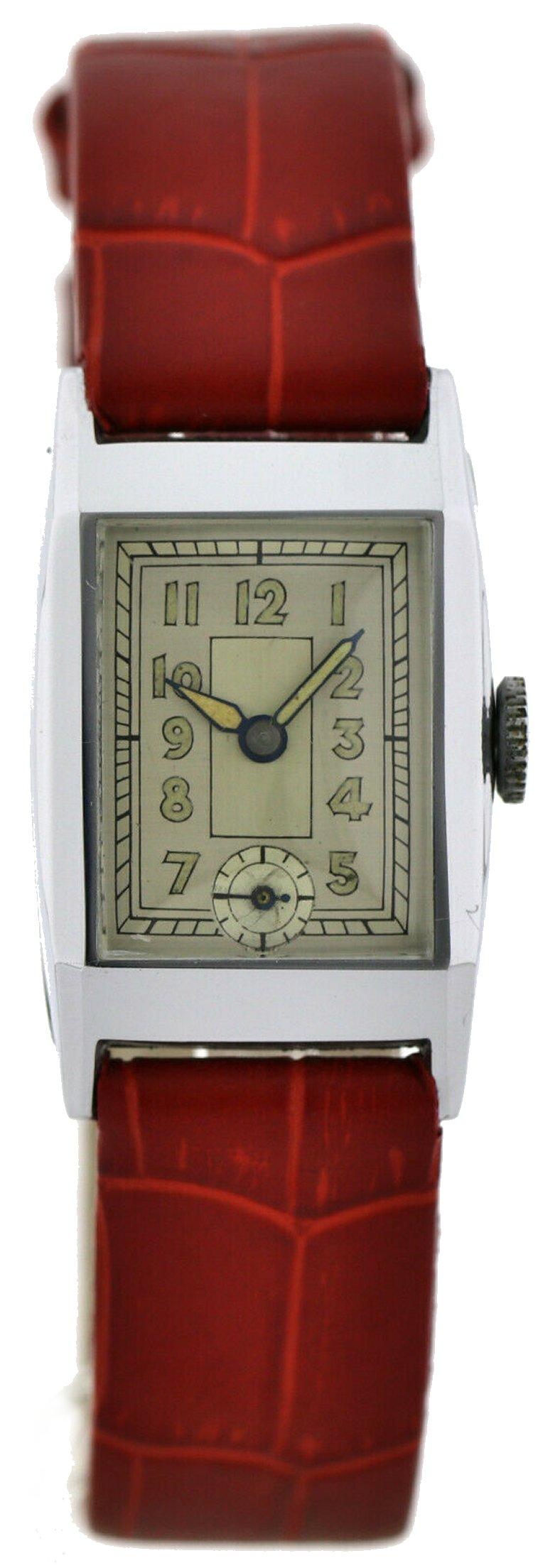 Art Deco Gents Chrome Wristwatch Old Stock, Never Worn, Newly Serviced, 1930 5