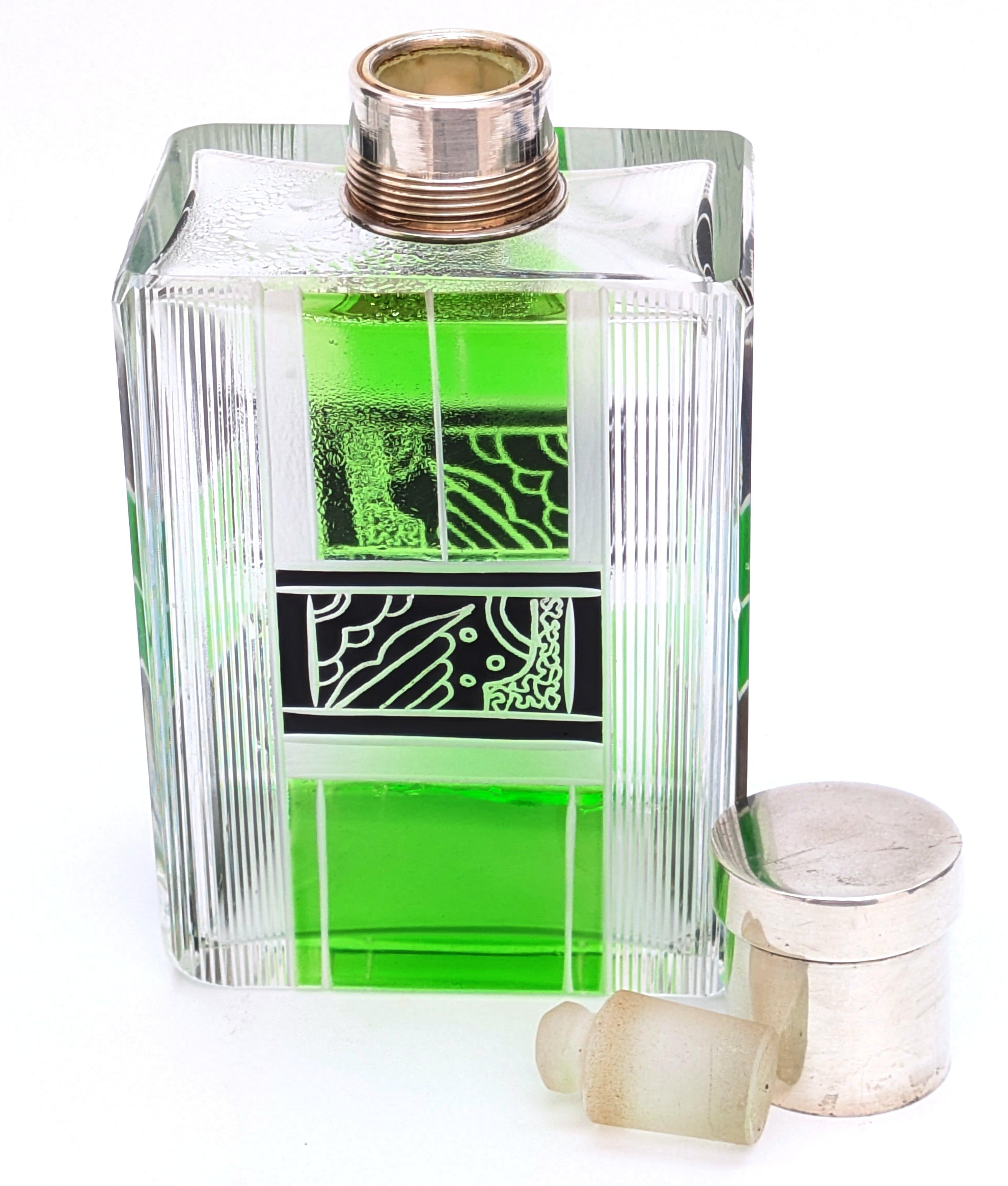 Smalto Flacone di colonia in vetro e argento Art Deco Gents, circa 1930 in vendita