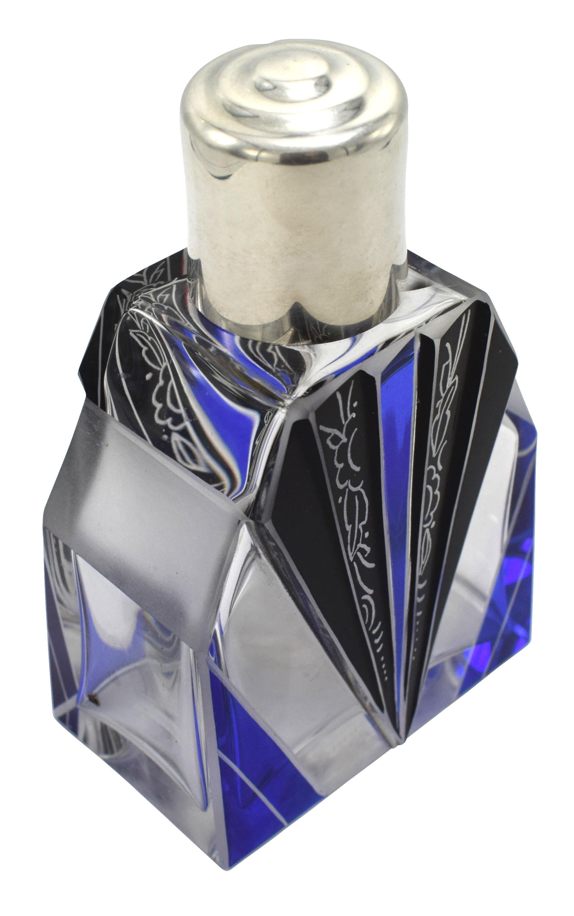 Czech Art Deco Gents Glass Cologne Bottle, circa 1930