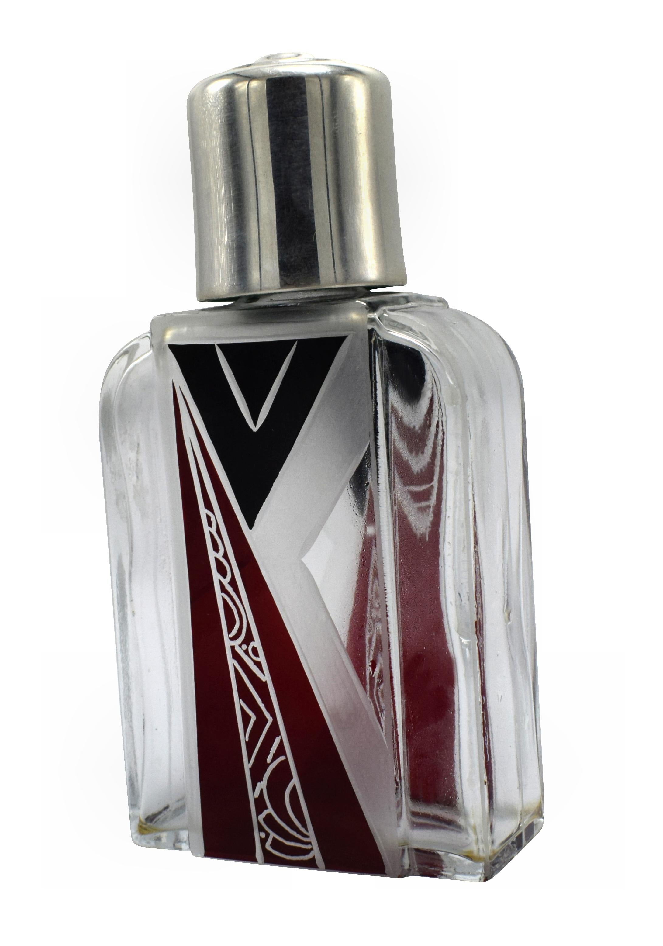 Czech Art Deco Gents Glass and Silver Cologne Bottle, circa 1930