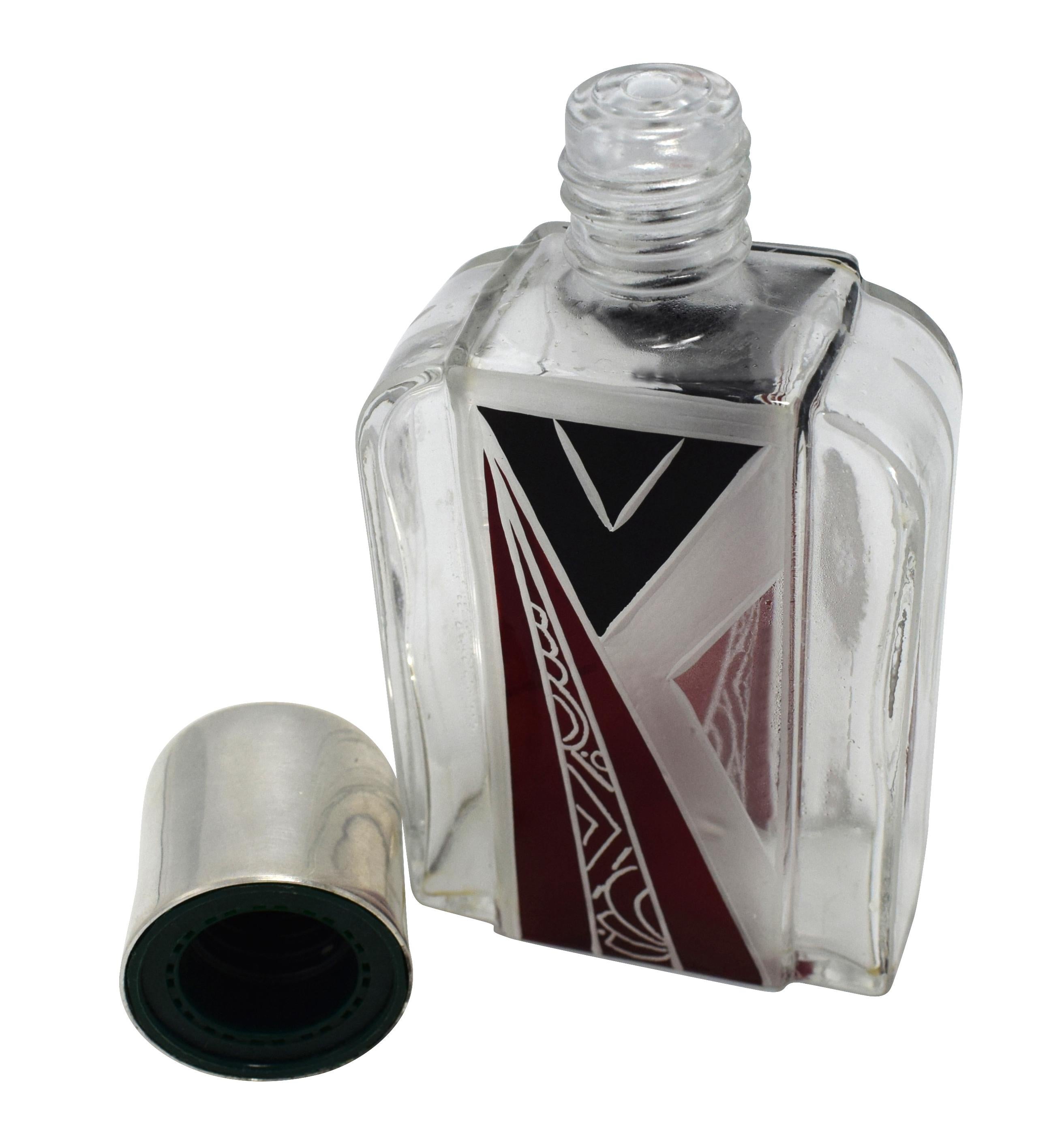 Art Deco Gents Glass and Silver Cologne Bottle, circa 1930 In Excellent Condition In Devon, England